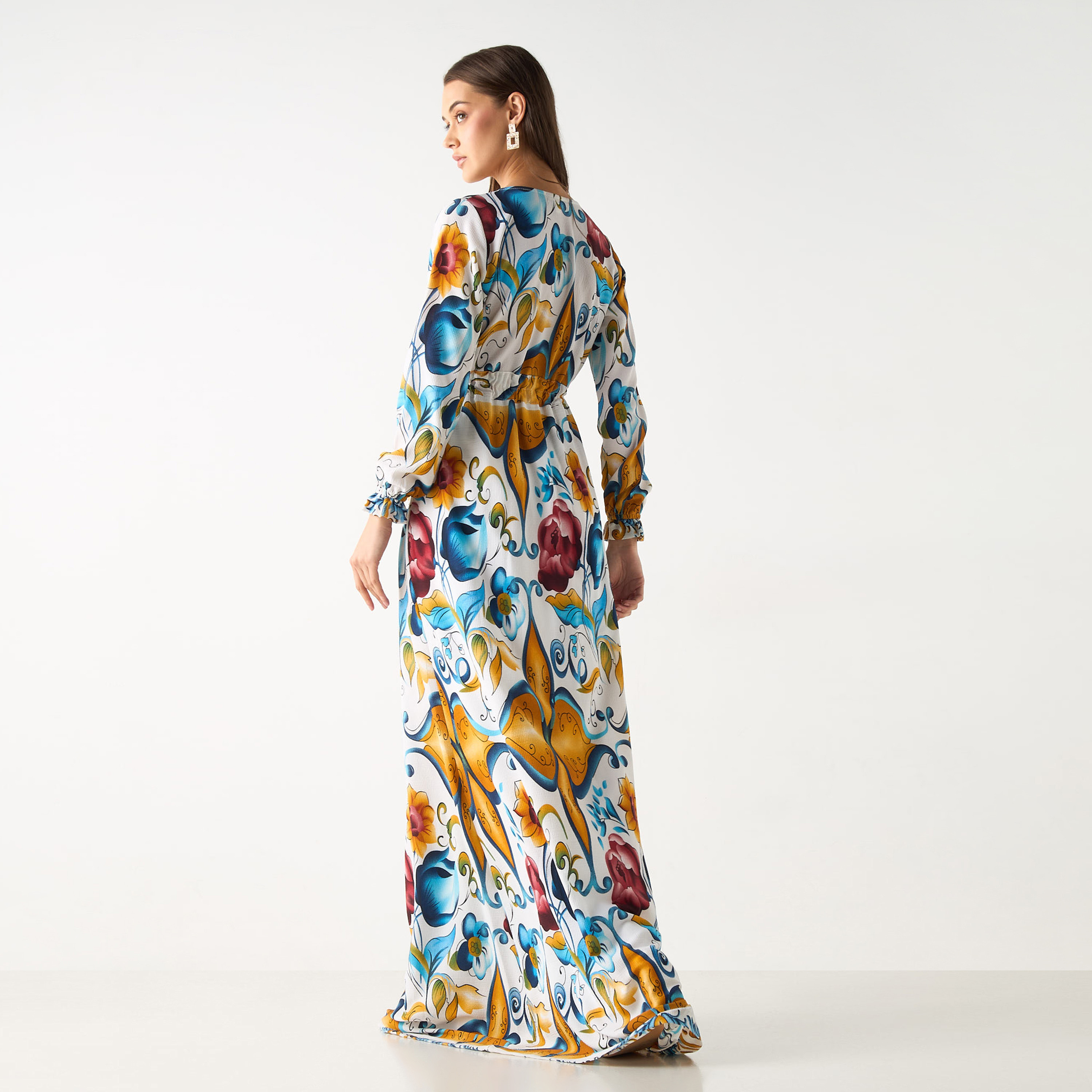 فستان طويل بياقة V وأكمام طويلة وطبعات من جولدن أبل-women-clothing-dresses-image-9