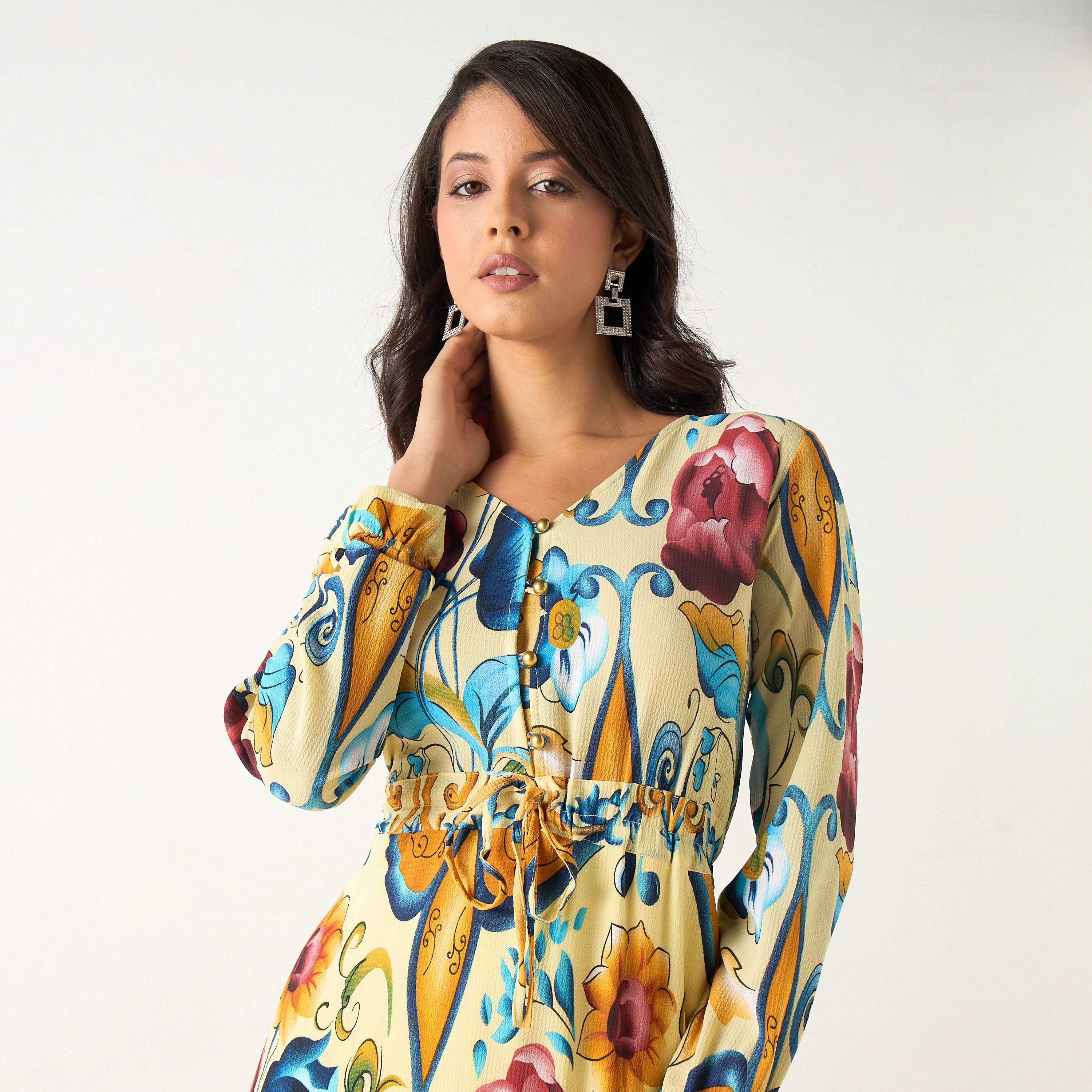Golden Apple All-Over Printed Maxi Dress with Long Sleeves and V-neck-women-clothing-dresses-image-4
