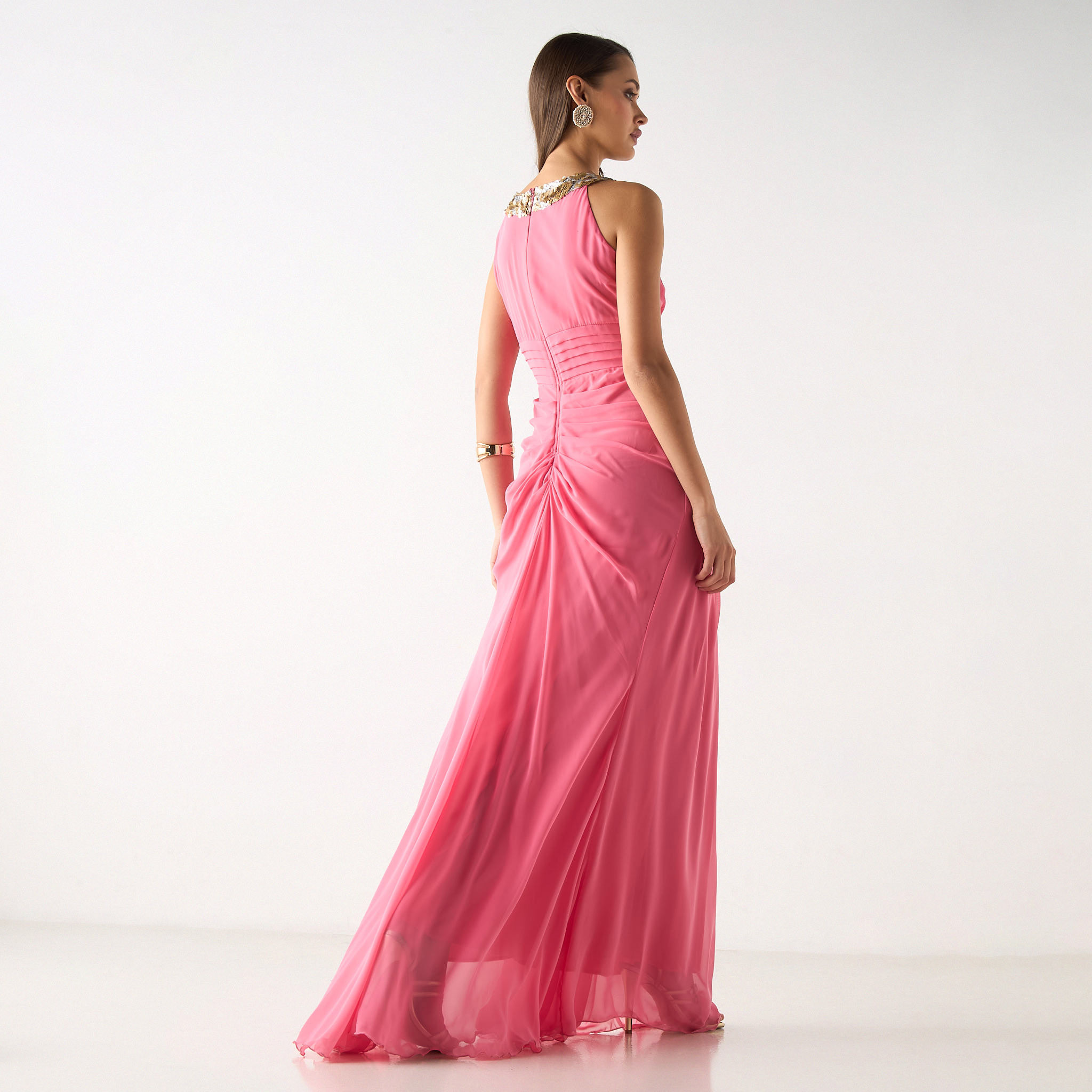 Golden Apple Embellished Sleeveless Maxi Dress with Pleats and Zip Closure-women-clothing-dresses-image-3