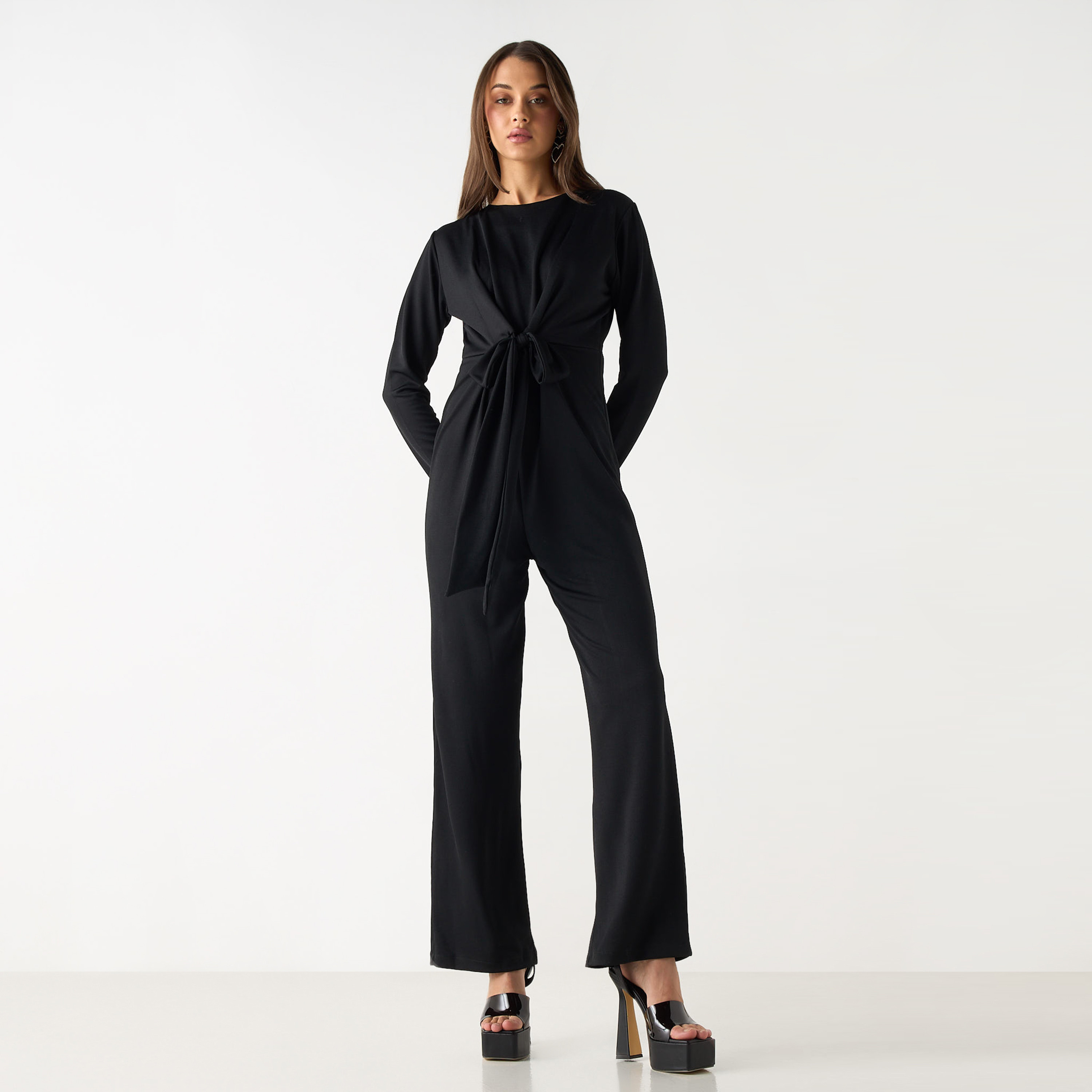 أفرول سادة بأكمام طويلة وحزام من جولدن أبل-women-clothing-jumpsuits-image-1
