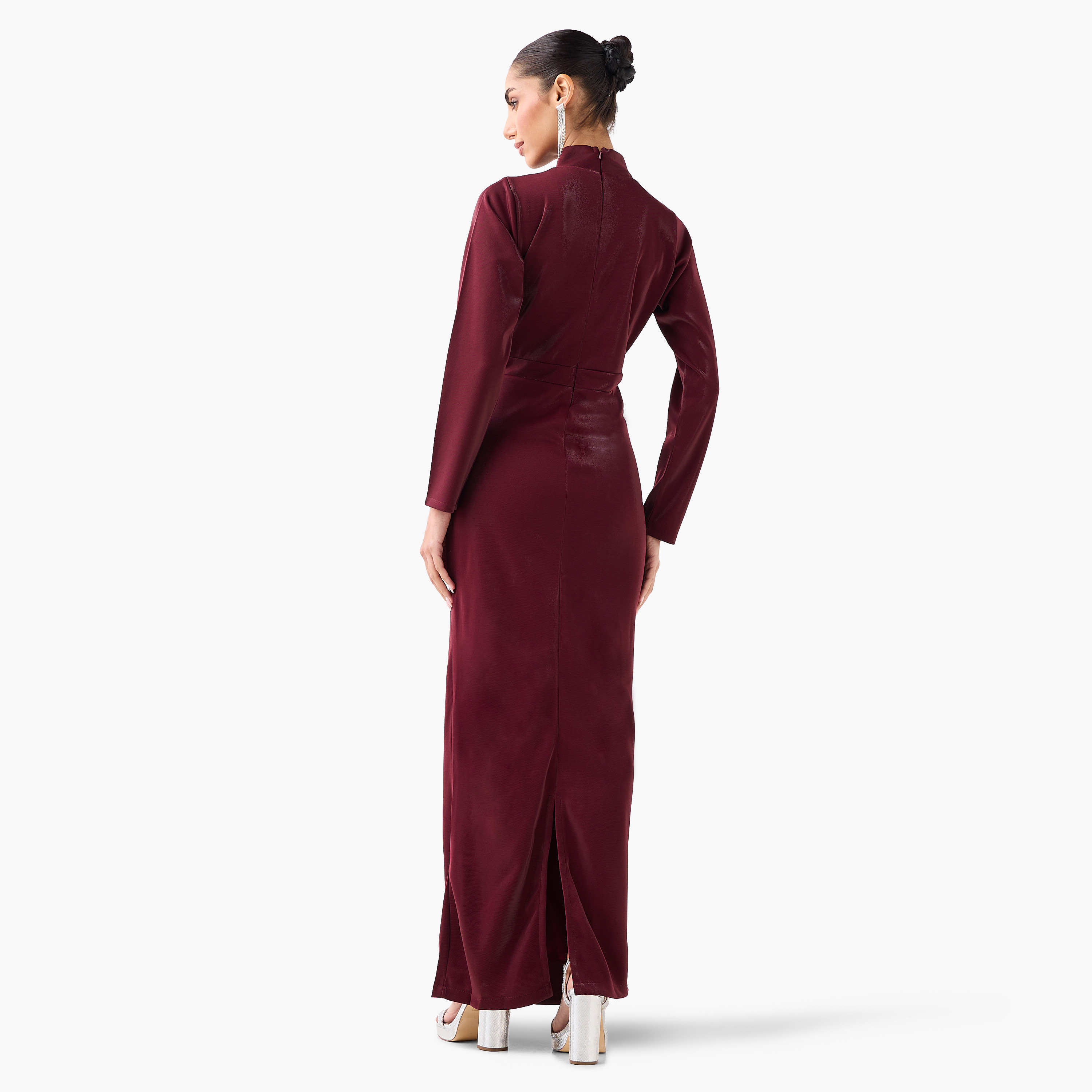 Golden Apple Maroon Embellished High Neck Sheath Women's Evening Maxi Dress-women-clothing-dresses-image-4