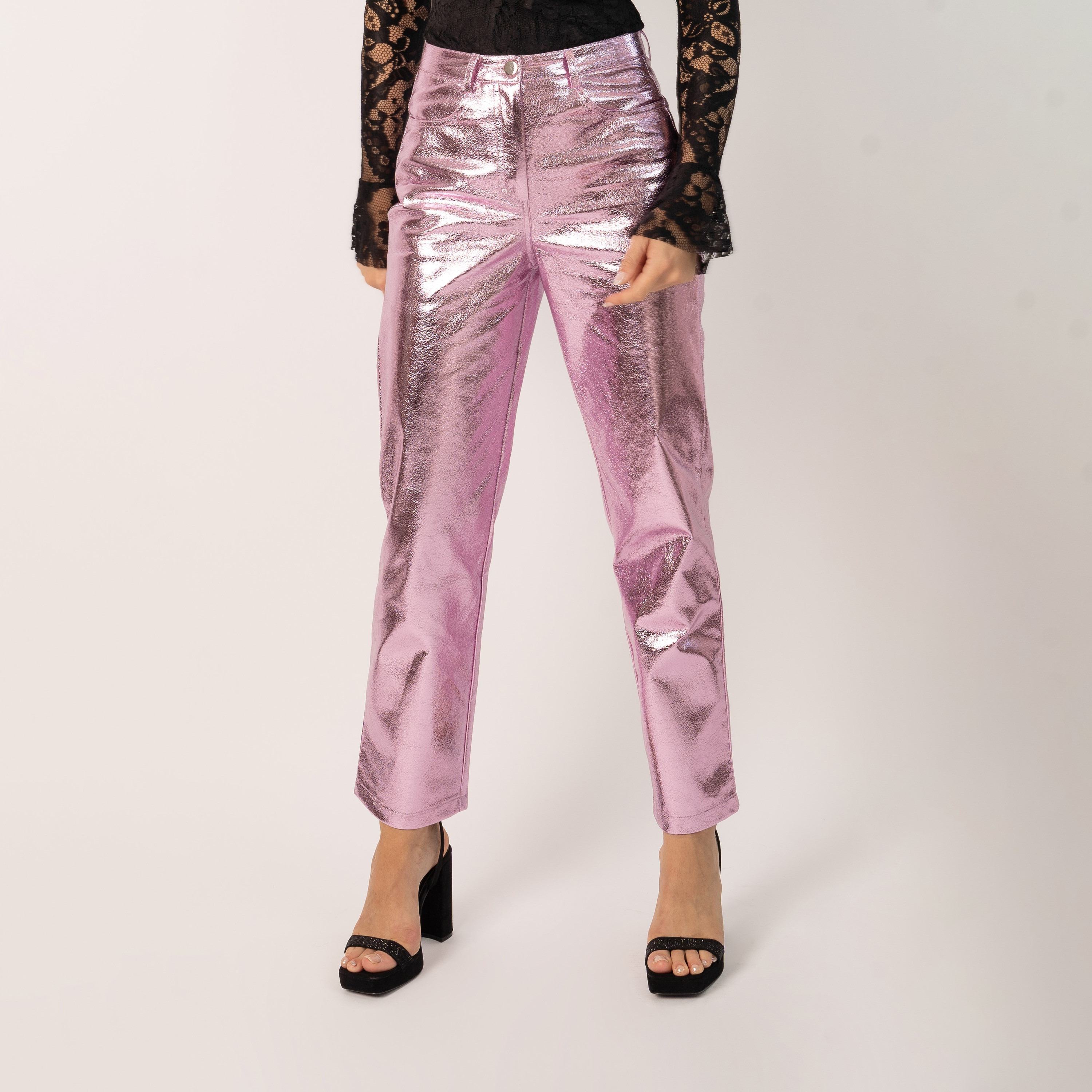 بنطال بمزين مع جيب ذو عالي الخصر بمعدني من جيديد روز-women-clothing-bottoms-trousers-image-1