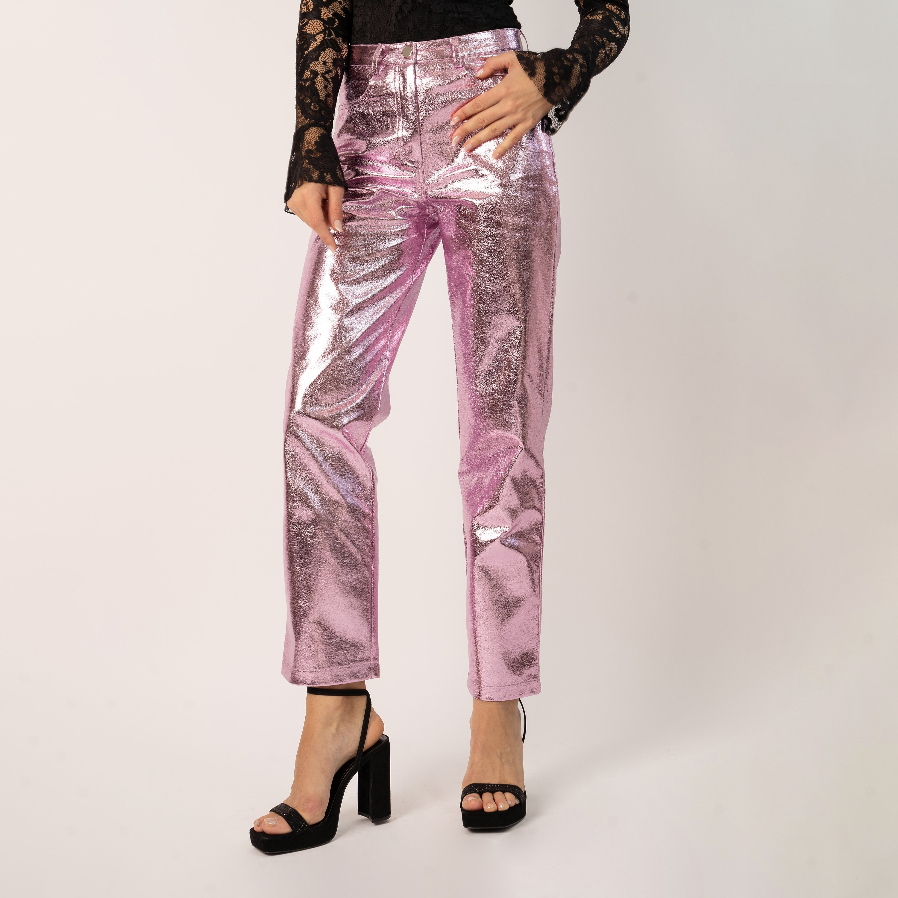 بنطال بمزين مع جيب ذو عالي الخصر بمعدني من جيديد روز-women-clothing-bottoms-trousers-image-2