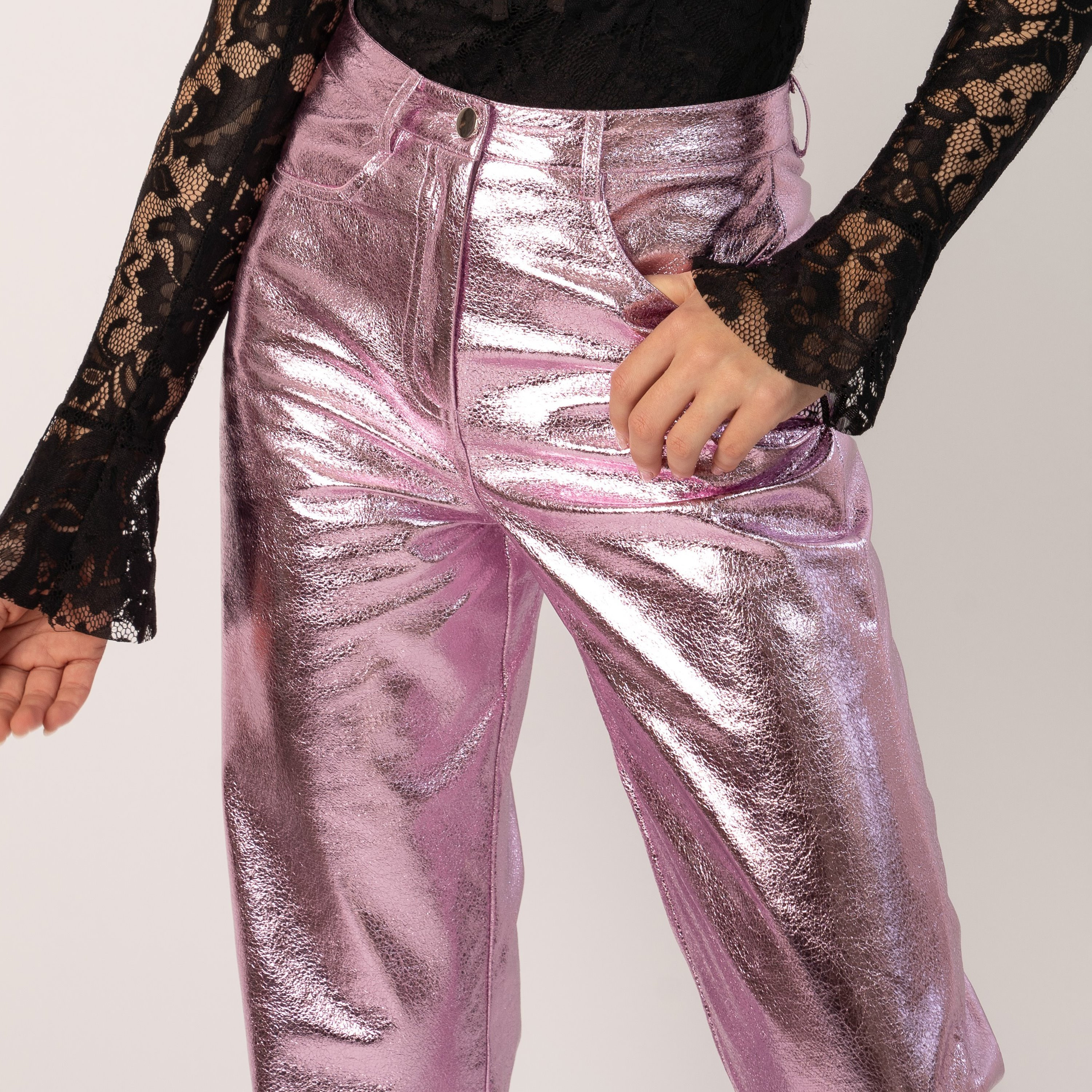بنطال بمزين مع جيب ذو عالي الخصر بمعدني من جيديد روز-women-clothing-bottoms-trousers-image-3