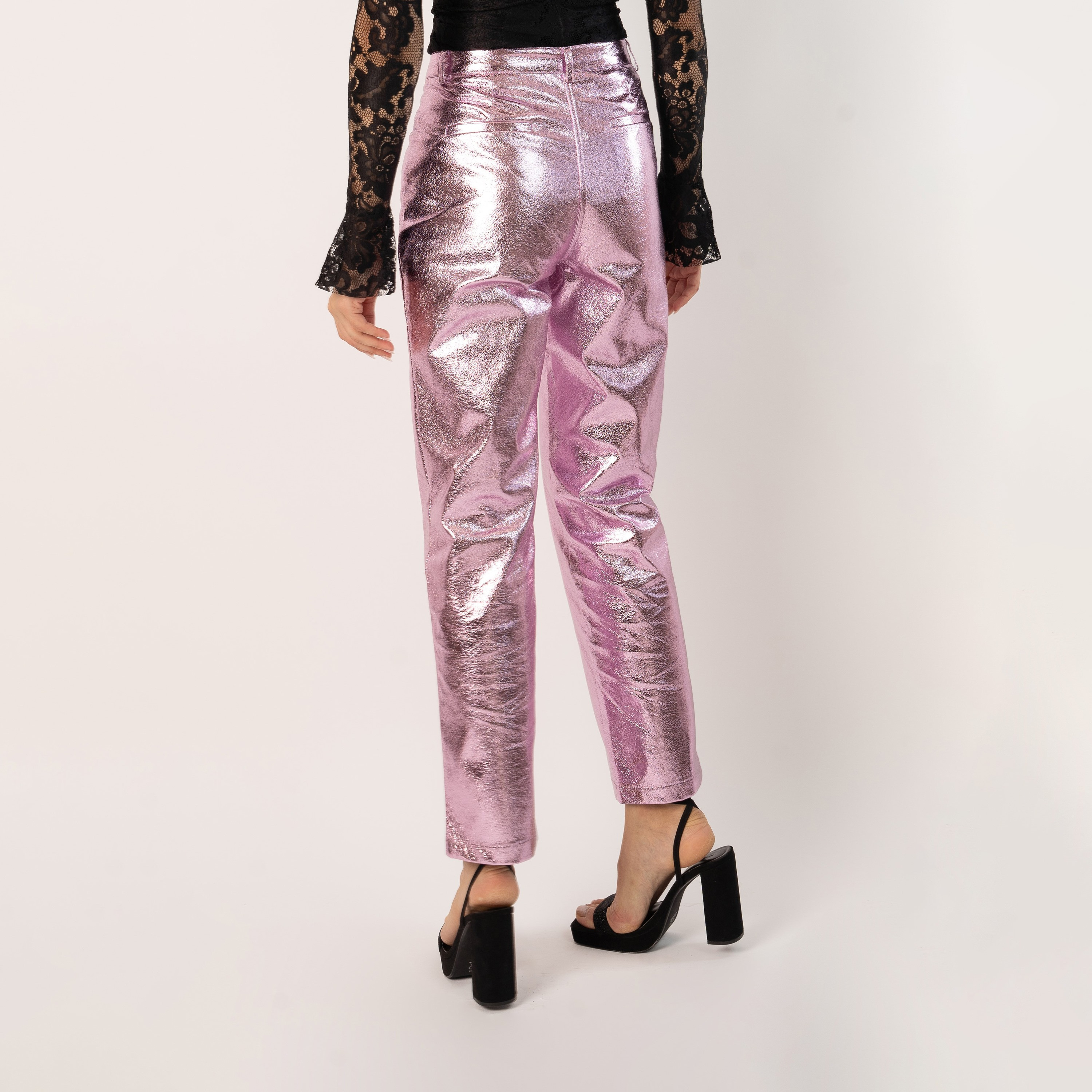 بنطال بمزين مع جيب ذو عالي الخصر بمعدني من جيديد روز-women-clothing-bottoms-trousers-image-4