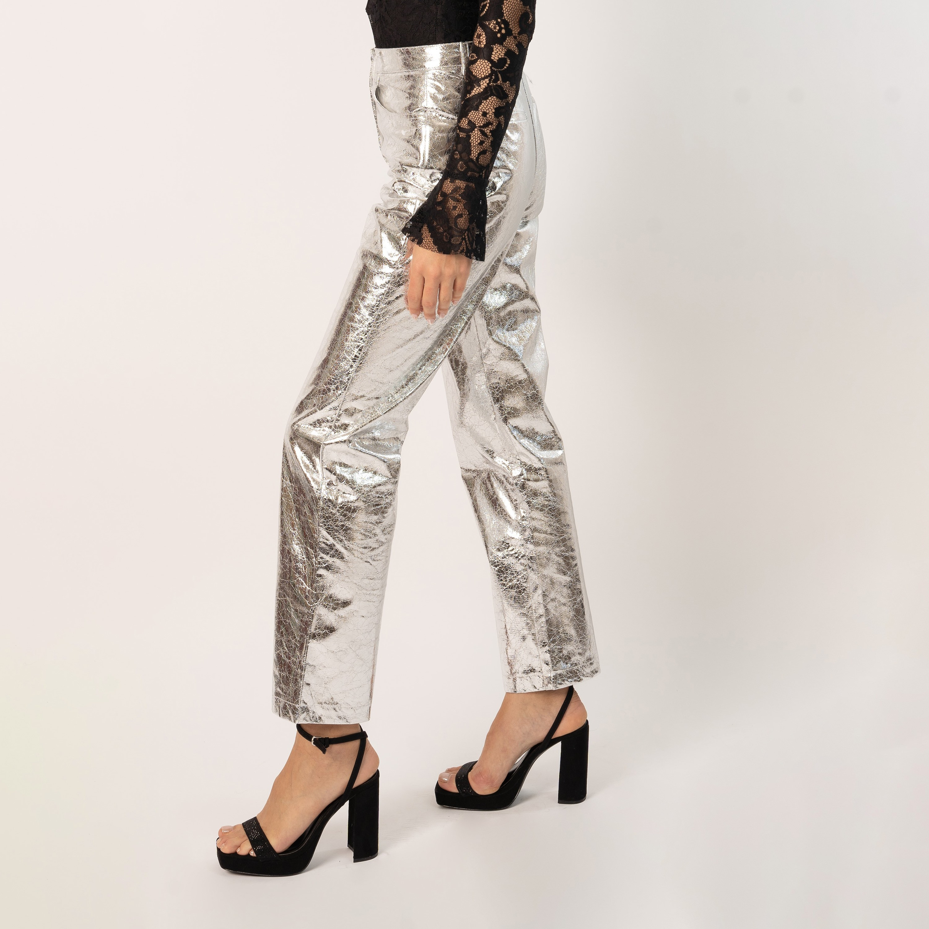 بنطال بمزين مع جيب ذو عالي الخصر بمعدني من جيديد روز-women-clothing-bottoms-trousers-image-6