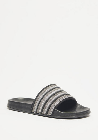 Aqua Embellished Striped Slide Slippers-Women%27s Flip Flops & Beach Slippers-image-1