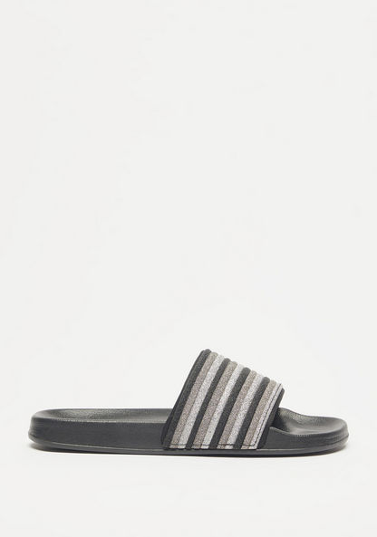 Aqua Embellished Striped Slide Slippers-Women%27s Flip Flops & Beach Slippers-image-2
