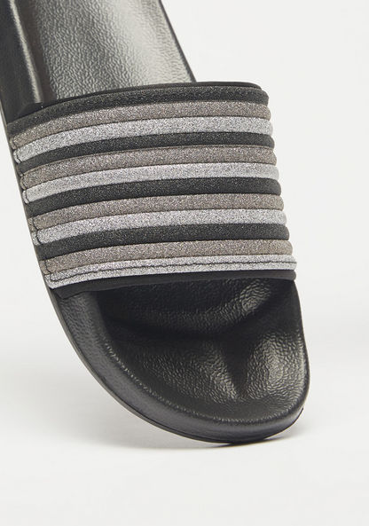 Aqua Embellished Striped Slide Slippers-Women%27s Flip Flops & Beach Slippers-image-3
