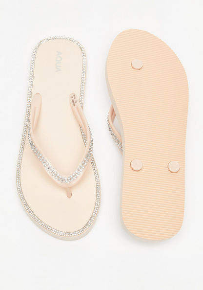 Aqua Embellished Slip-On Thong Slippers
