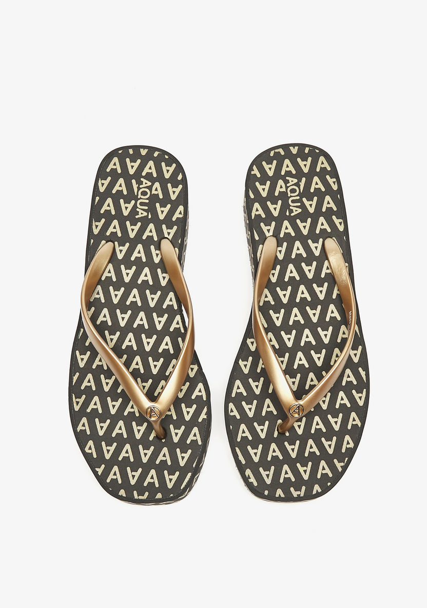 Aqua Monogram Print Thong Slippers-Women%27s Flip Flops & Beach Slippers-image-0