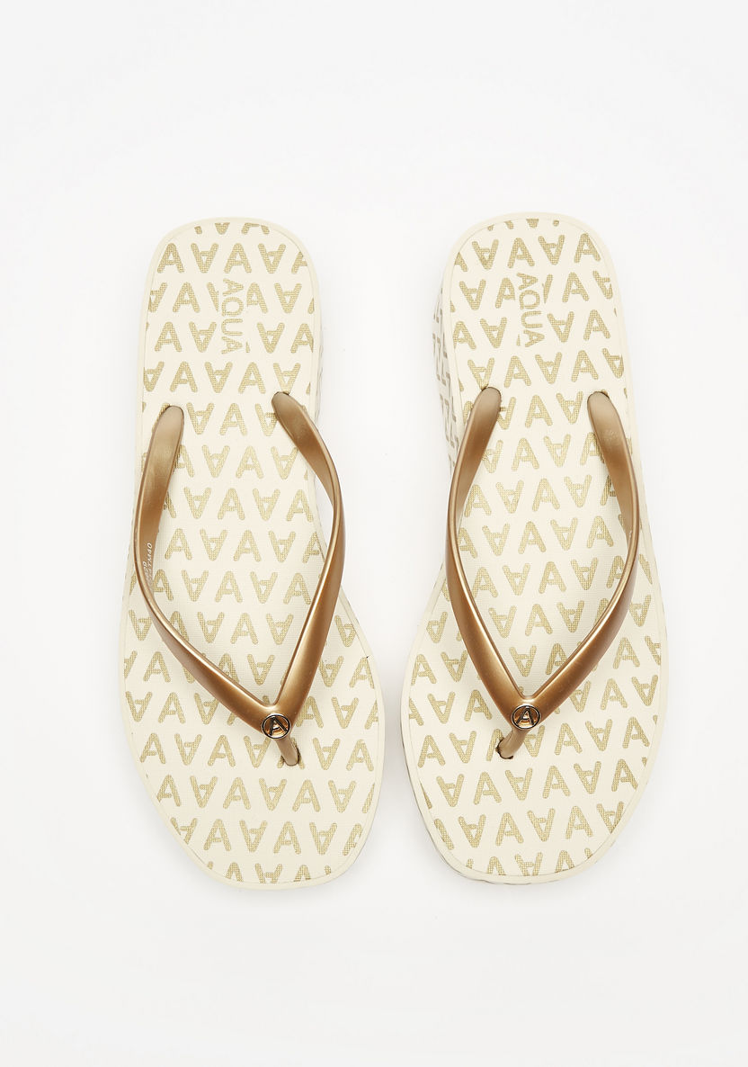 Aqua Monogram Print Thong Slippers-Women%27s Flip Flops & Beach Slippers-image-0