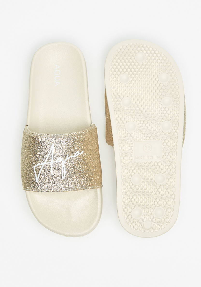 Aqua Logo Glitter Print Slide Slippers-Women%27s Flip Flops & Beach Slippers-image-3
