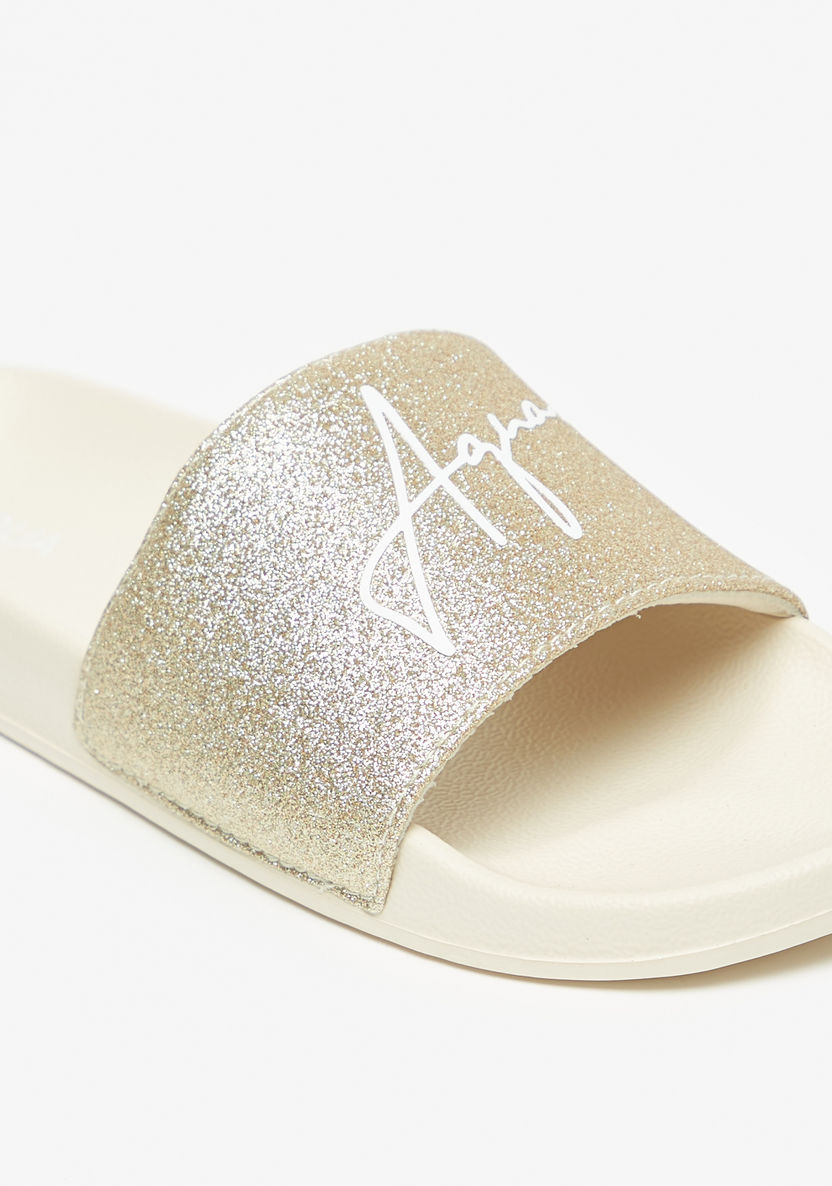 Aqua Logo Glitter Print Slide Slippers-Women%27s Flip Flops & Beach Slippers-image-4