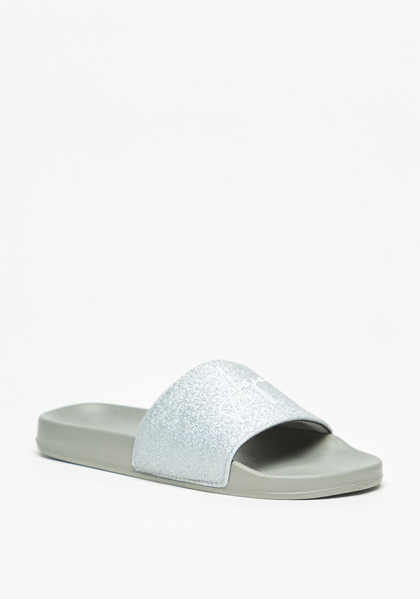 Aqua Logo Glitter Print Slide Slippers-Women%27s Flip Flops & Beach Slippers-image-0
