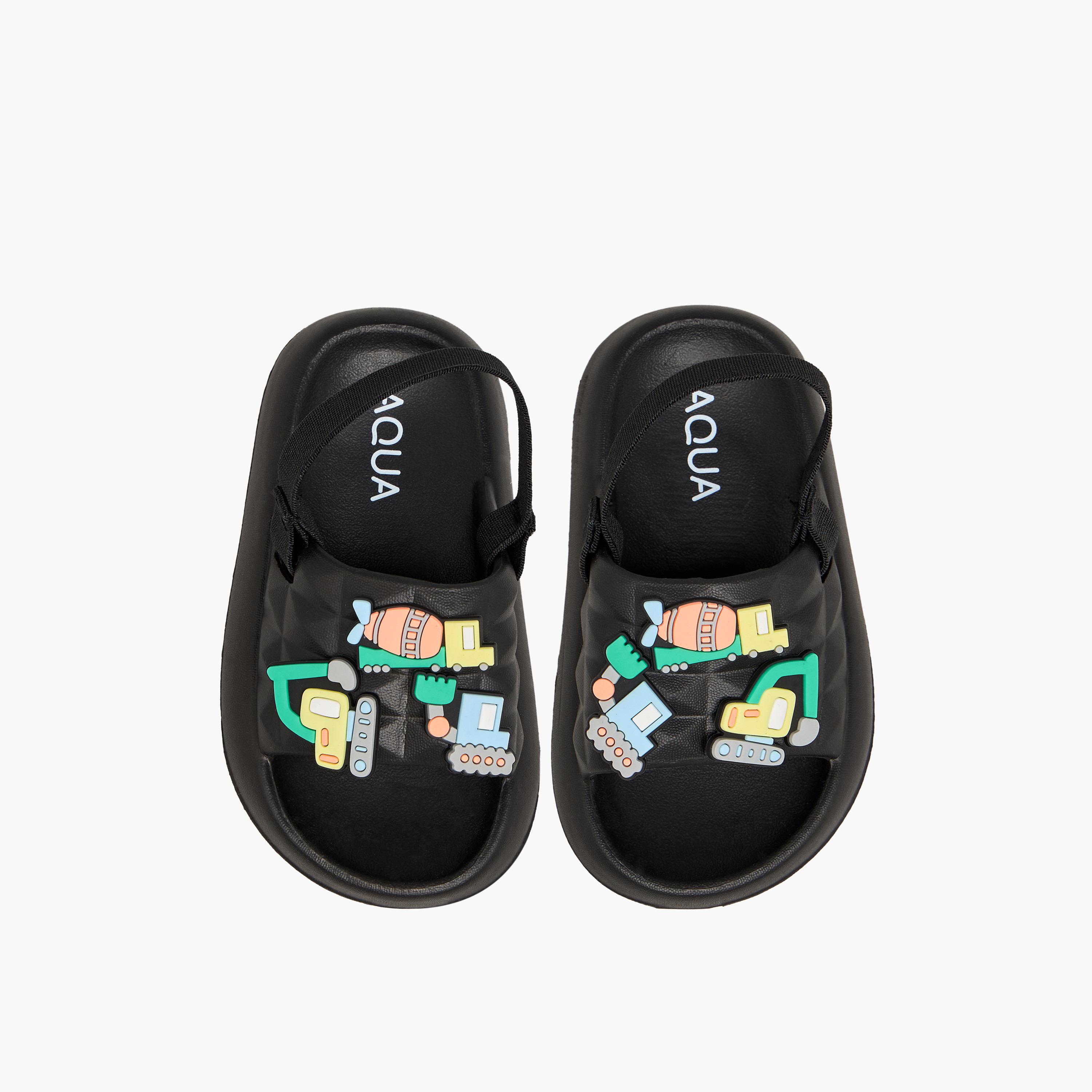 Aqua Boys Construction Vehicle Applique Slides-boys-shoes-flipflopsandslides-image-1