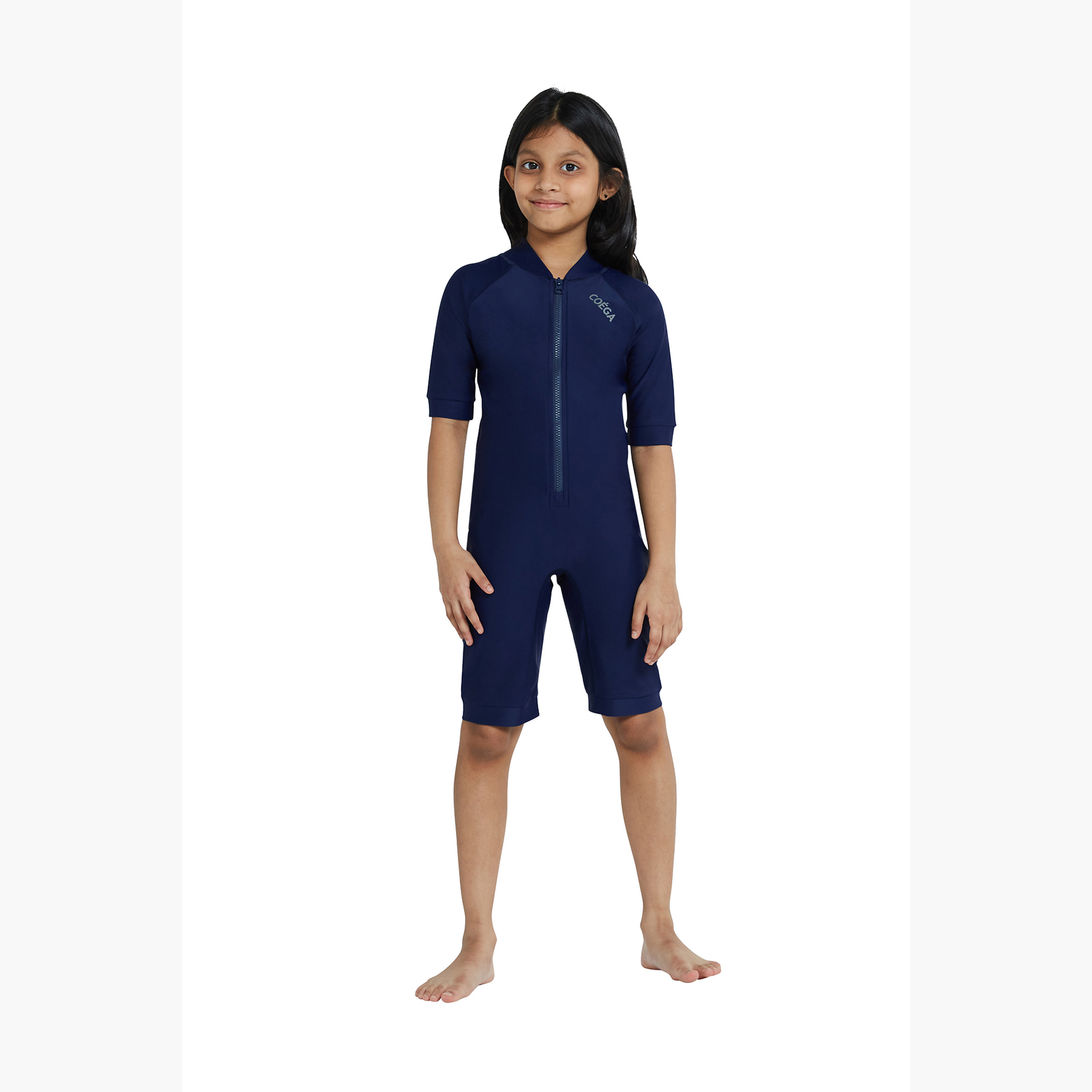 بدلة كويغا للفتيات قطعة واحدة مع سحاب أمامي – كحلي متصلب-girls-clothing-sportswear-swimwear-image-2