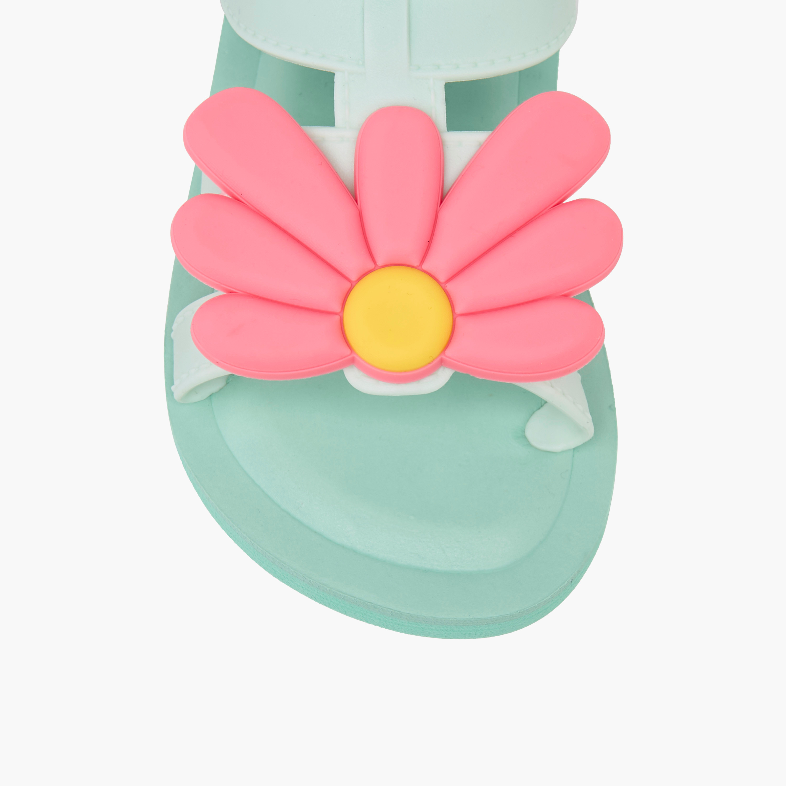صندل بشريط إغلاق لاصق وزخارف أزهار من أكوا-girls-shoes-sandals-image-3