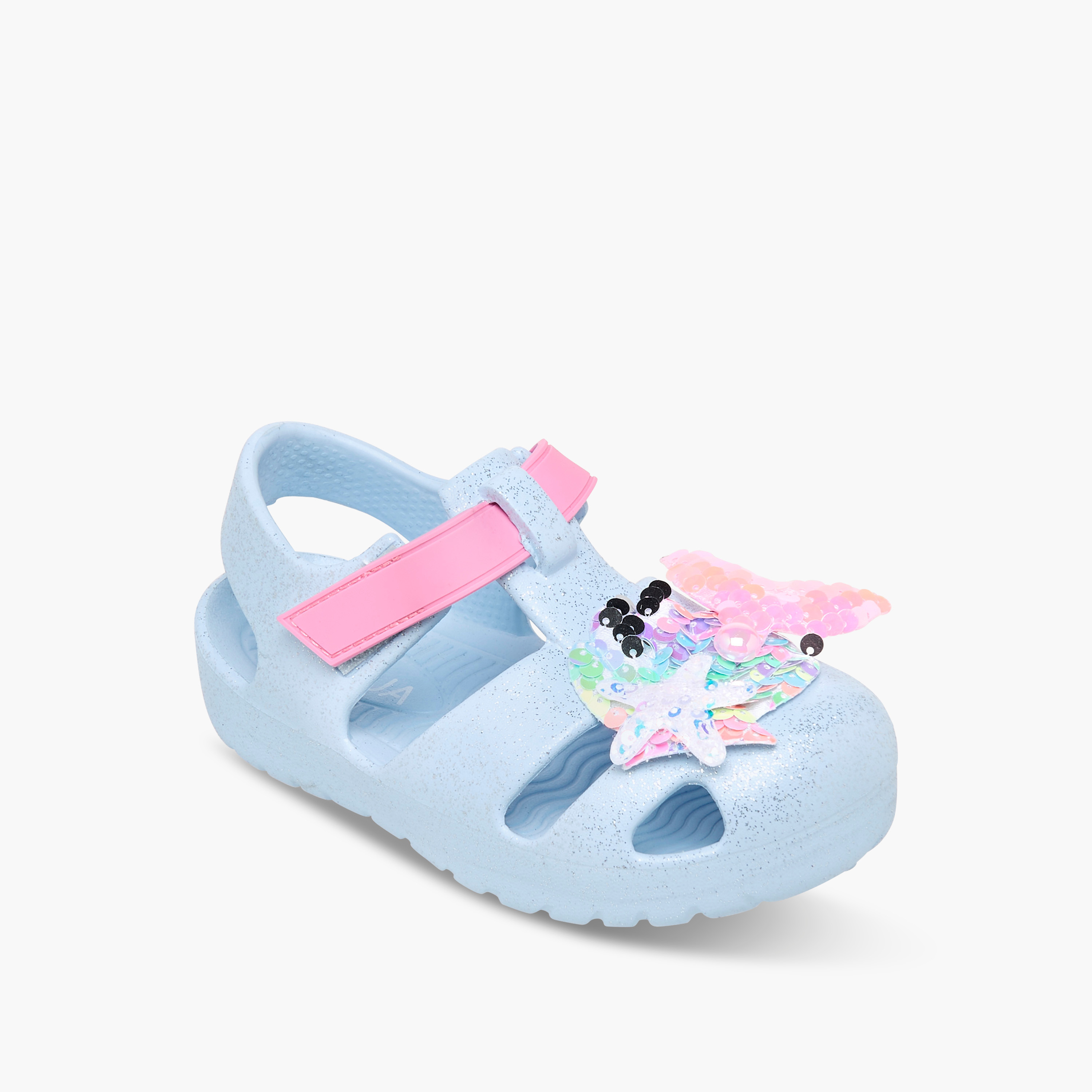 Aqua Glitter Applique Sandals with Hook and Loop Closure-girls-shoes-sandals-image-2
