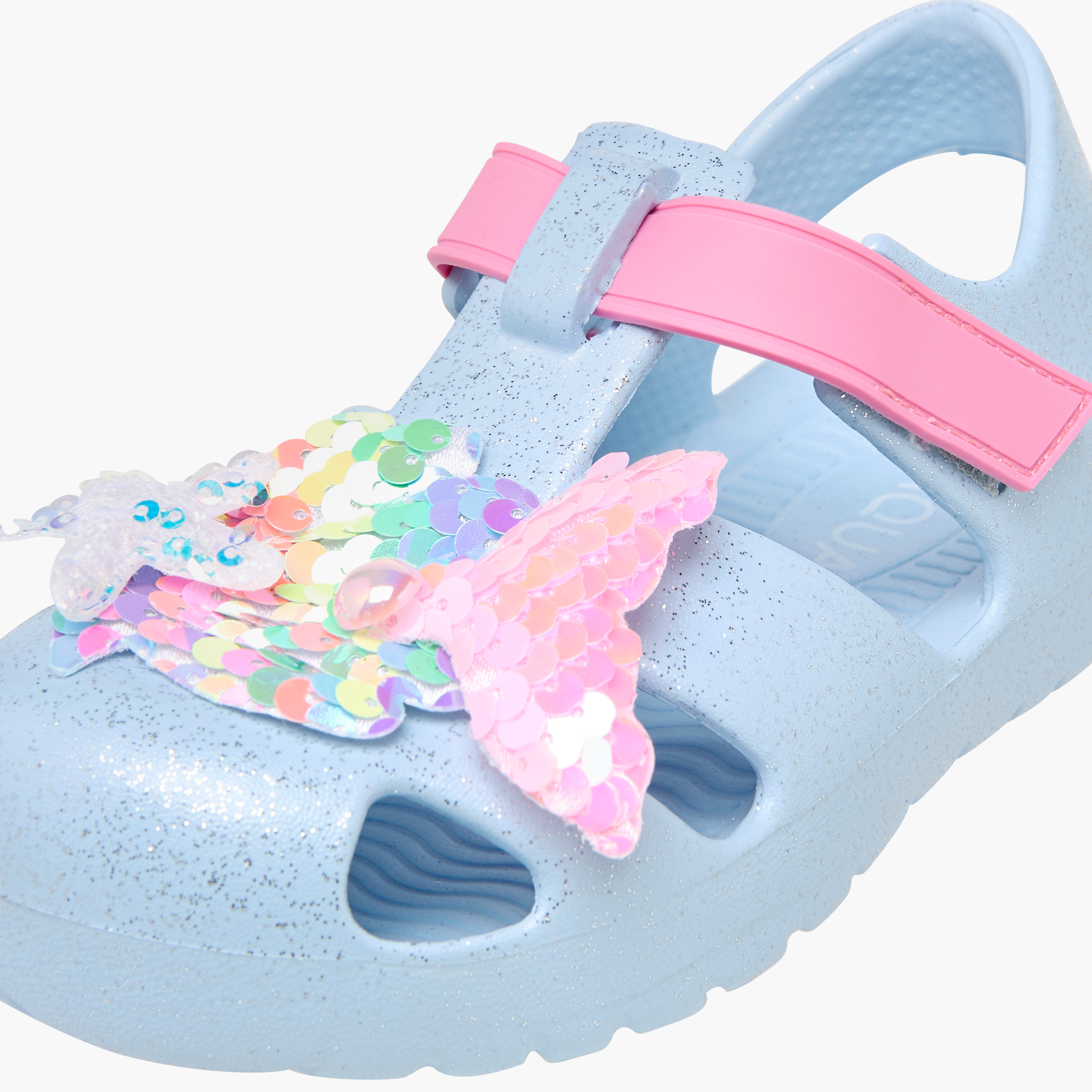 Aqua Glitter Applique Sandals with Hook and Loop Closure-girls-shoes-sandals-image-5