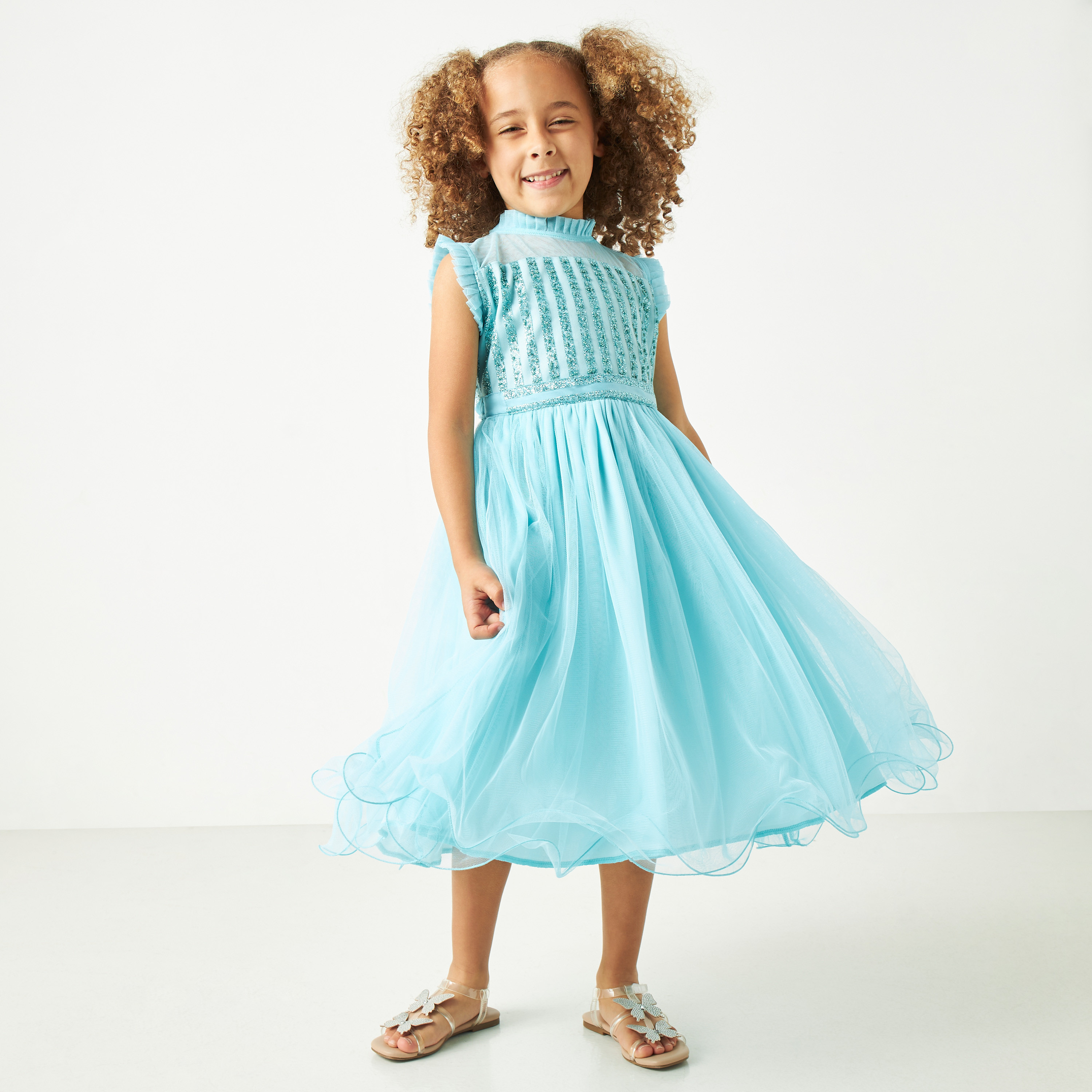 فستان مزين دون أكمام بياقة كشكش من ليتل جولدن أبل-girls-clothing-dressesandjumpsuits-image-1