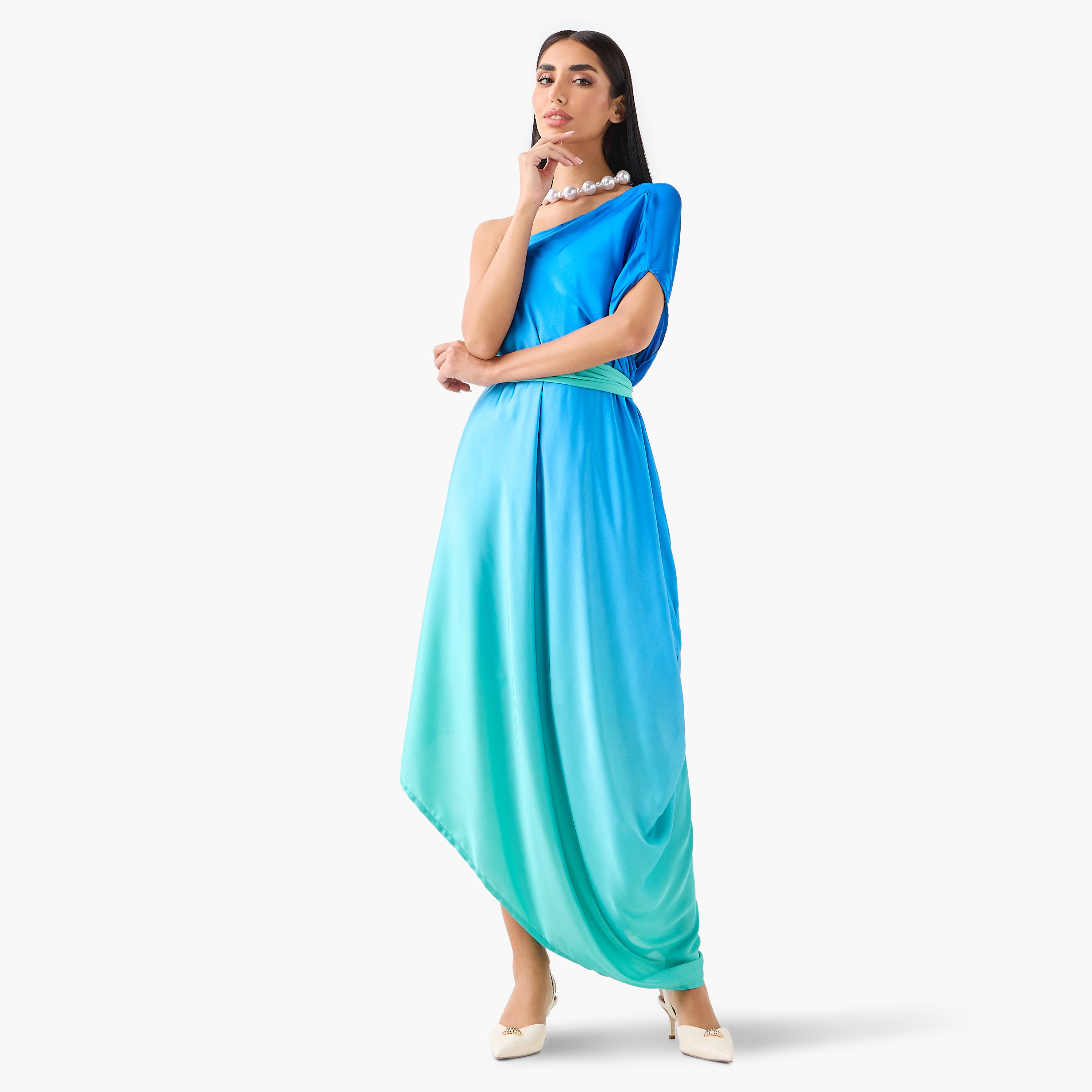 فستان ماكسي بياقة غير متماثلة وكتف واحد وتصميم "أومبريه" متدرج من غولدن أبل-women-clothing-dresses-image-1