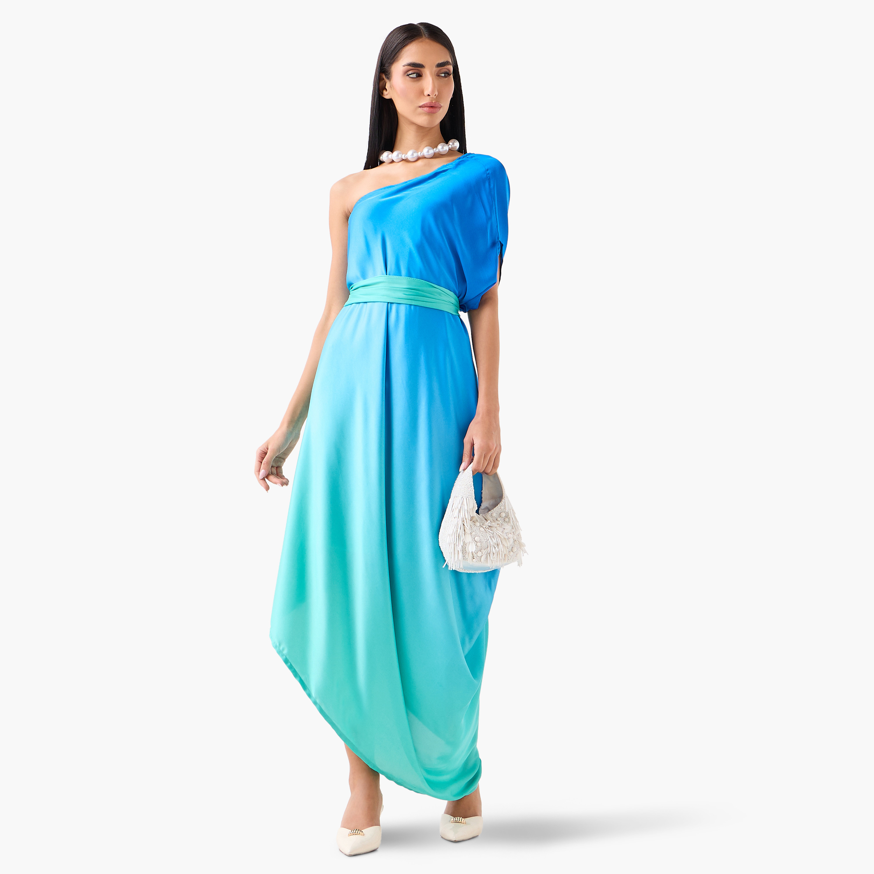 فستان ماكسي بياقة غير متماثلة وكتف واحد وتصميم "أومبريه" متدرج من غولدن أبل-women-clothing-dresses-image-3