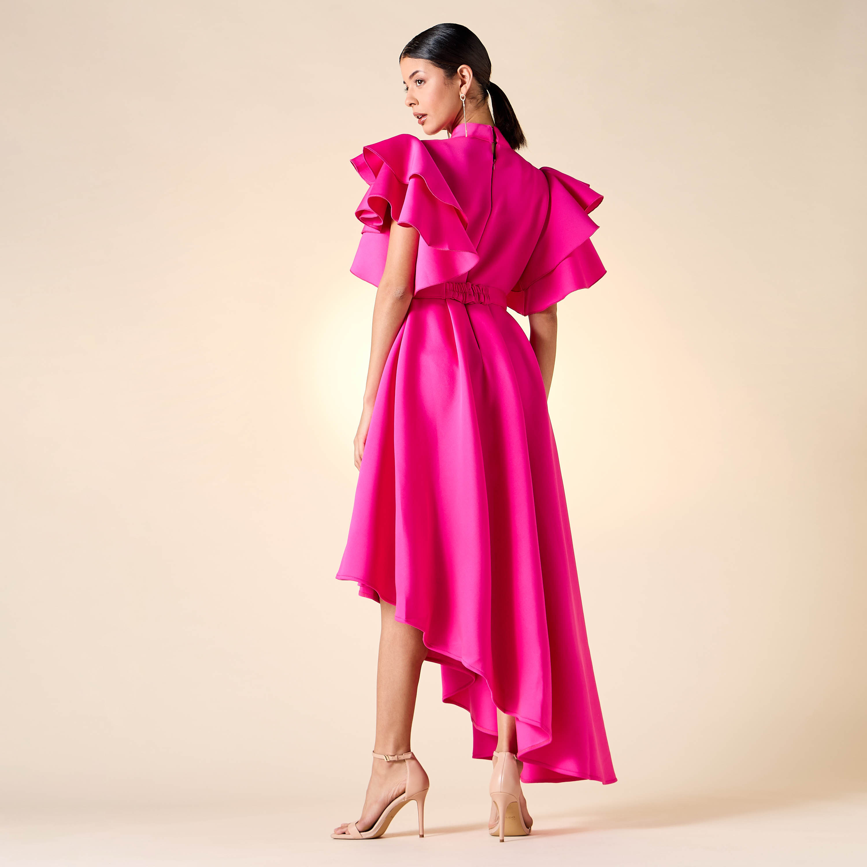 Golden Apple Solid High Neck Dress with Ruffles and Belt-women-clothing-dresses-image-9