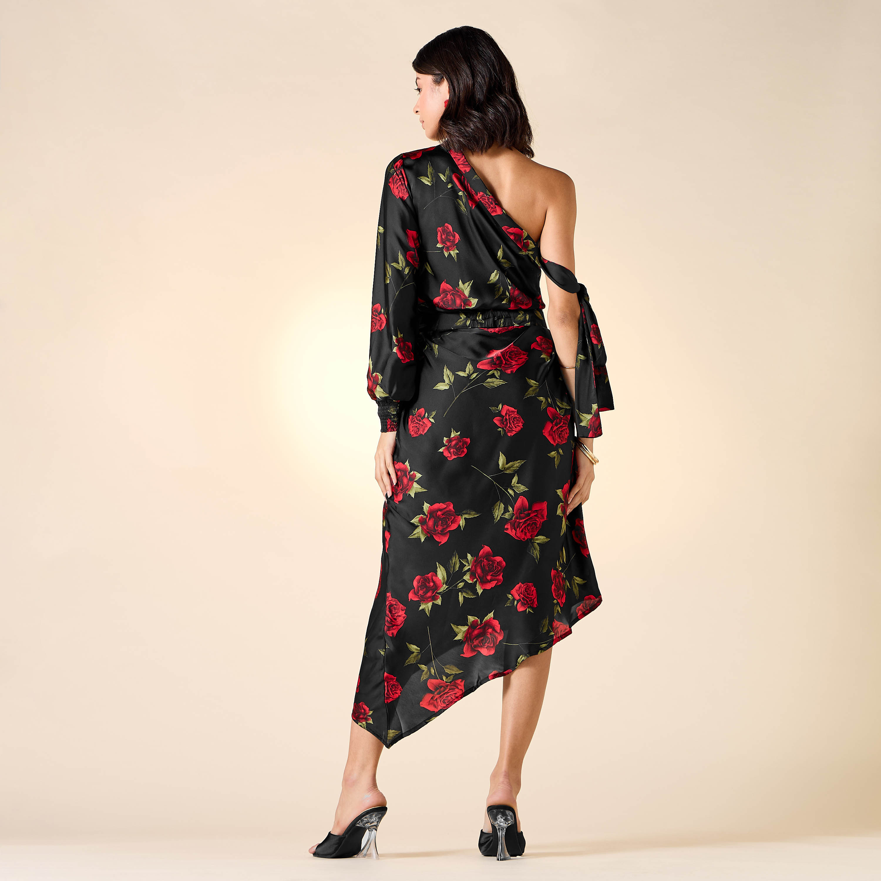 Golden Apple All-Over Floral Print One Shoulder Dress with Tie-Ups-women-clothing-dresses-image-8