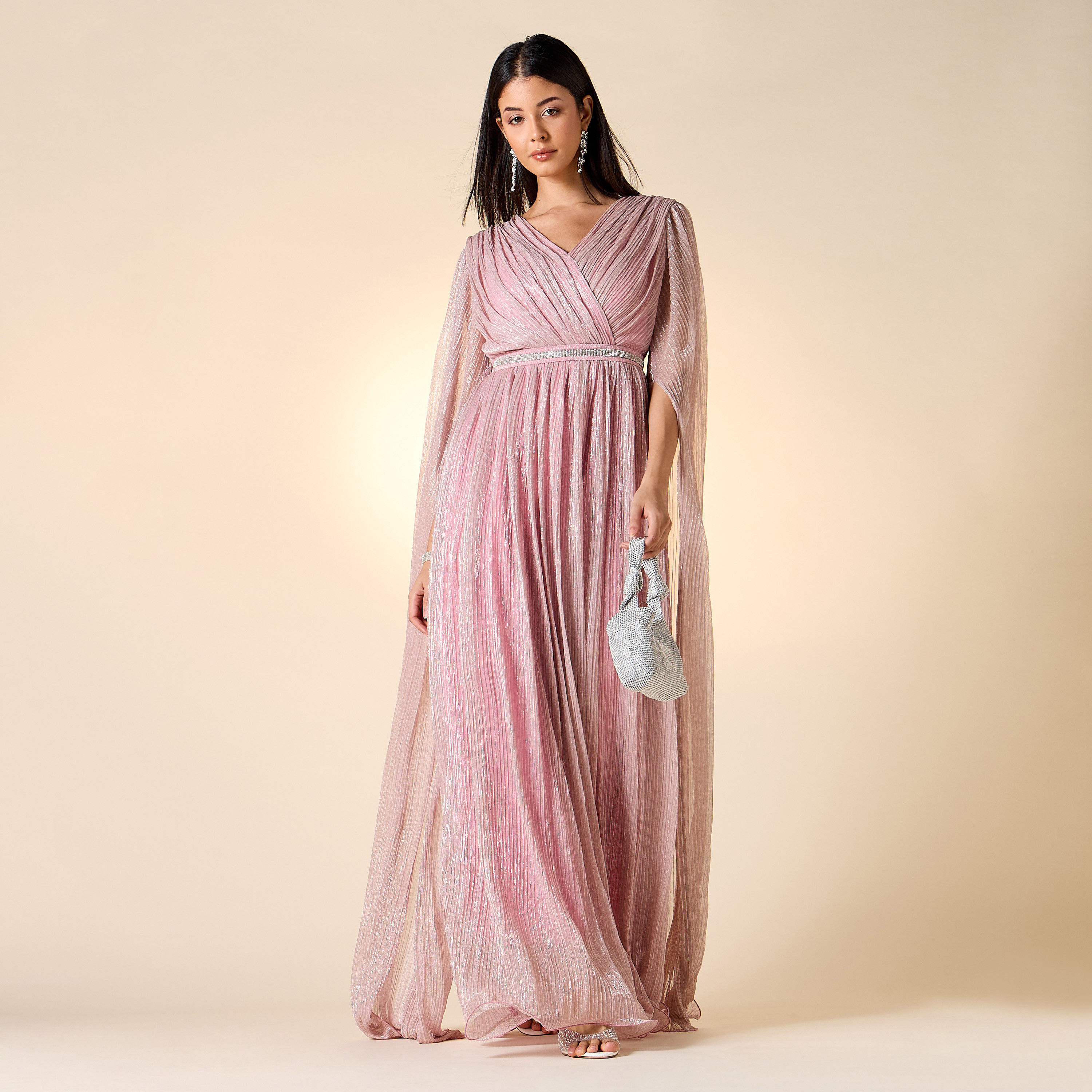 فستان مزين بياقة V وأكمام كاب من جولدن أبل-women-clothing-dresses-image-7