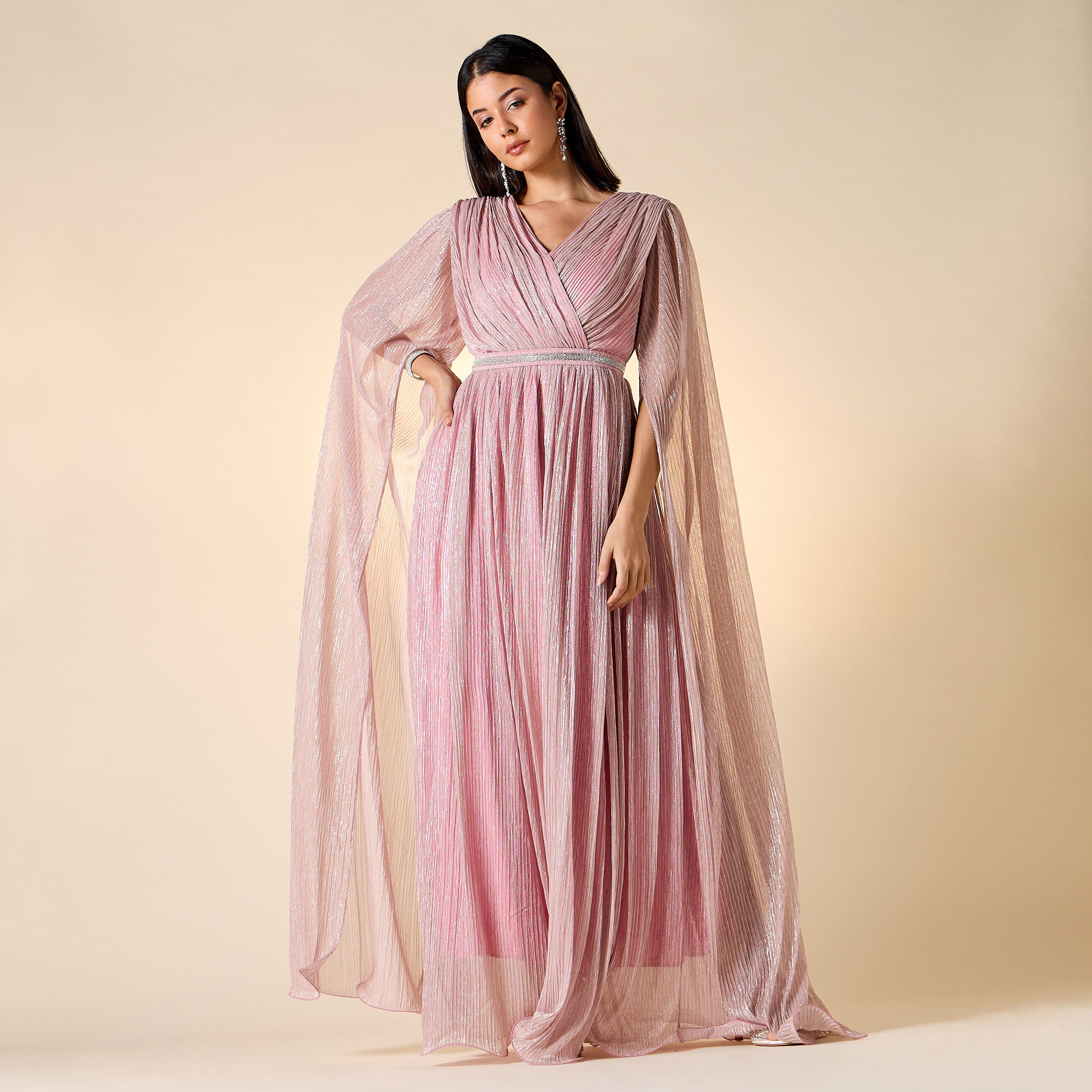 فستان مزين بياقة V وأكمام كاب من جولدن أبل-women-clothing-dresses-image-8