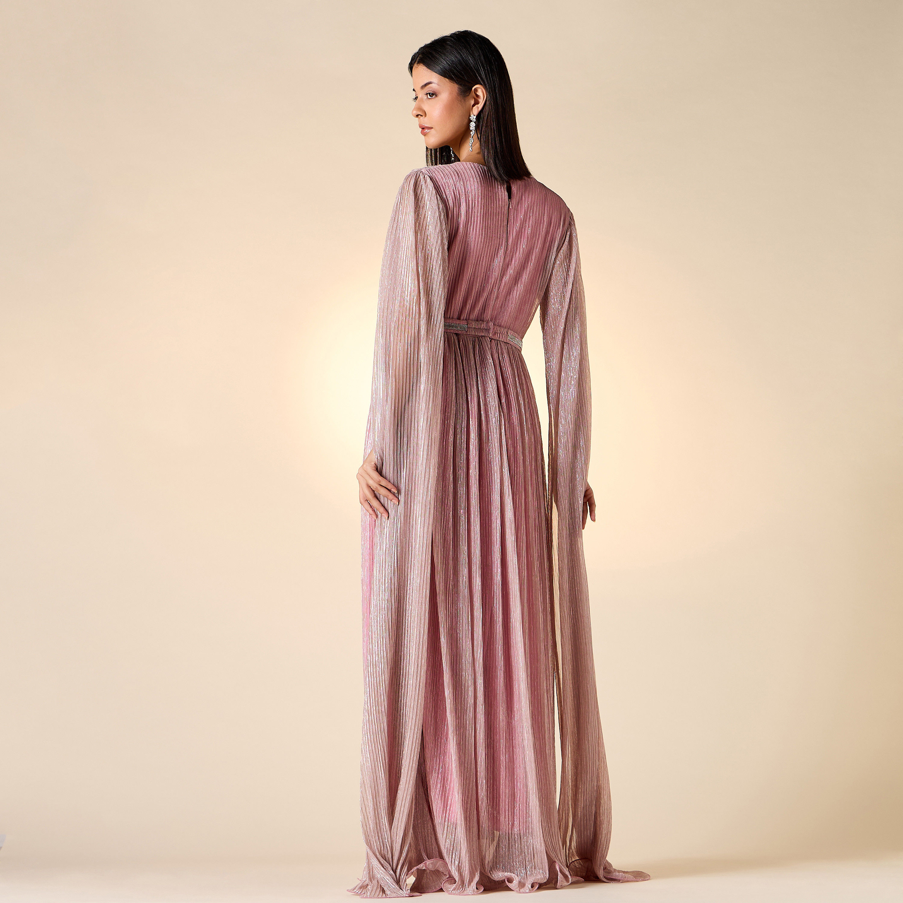 فستان مزين بياقة V وأكمام كاب من جولدن أبل-women-clothing-dresses-image-9