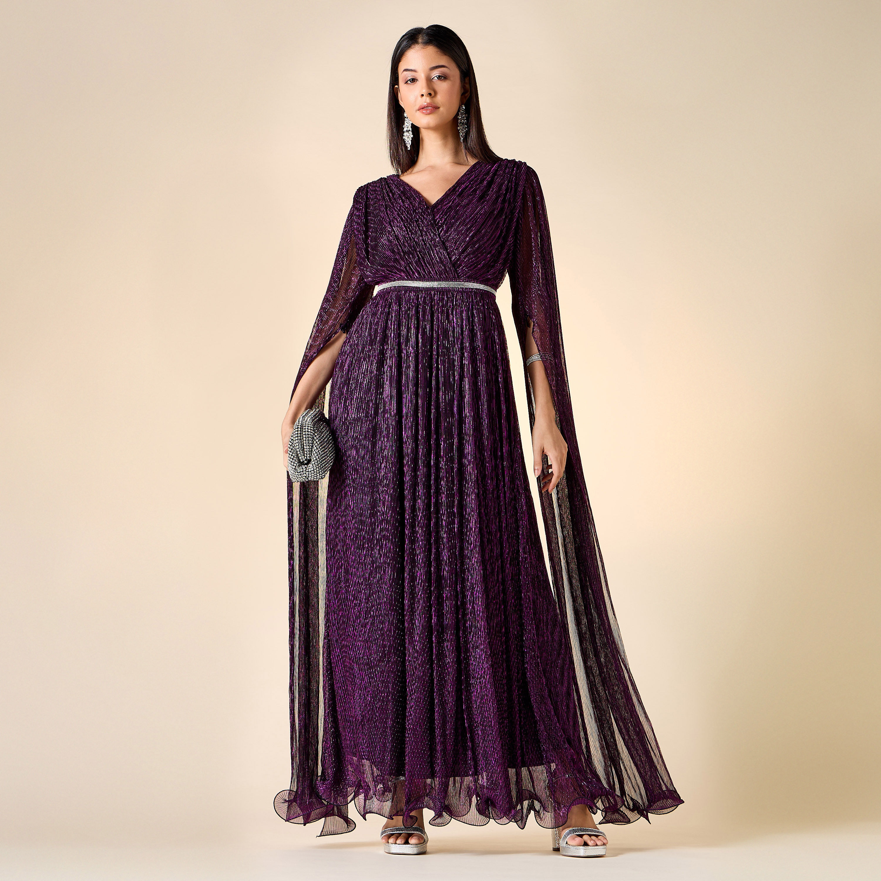 فستان مزين بياقة V وأكمام كاب من جولدن أبل-women-clothing-dresses-image-2
