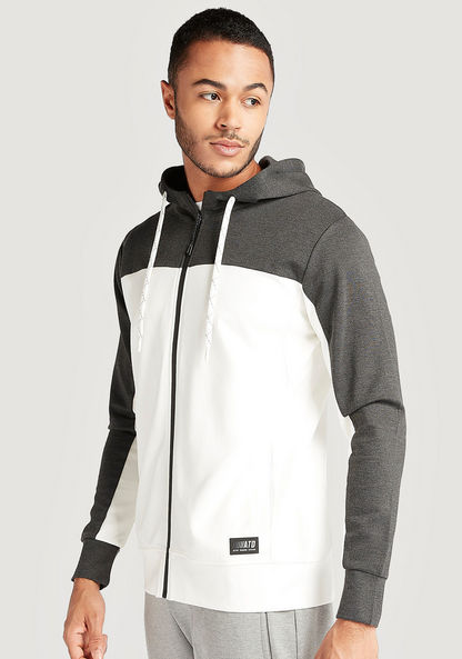 Panelled Hoodie with Zip Closure and Pocket-Hoodies & Sweatshirts-image-0