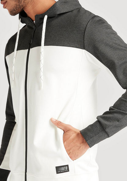 Panelled Hoodie with Zip Closure and Pocket-Hoodies & Sweatshirts-image-2