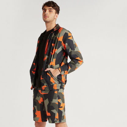 All-Over Print Zip Through Jacket with Long Sleeves and Pockets