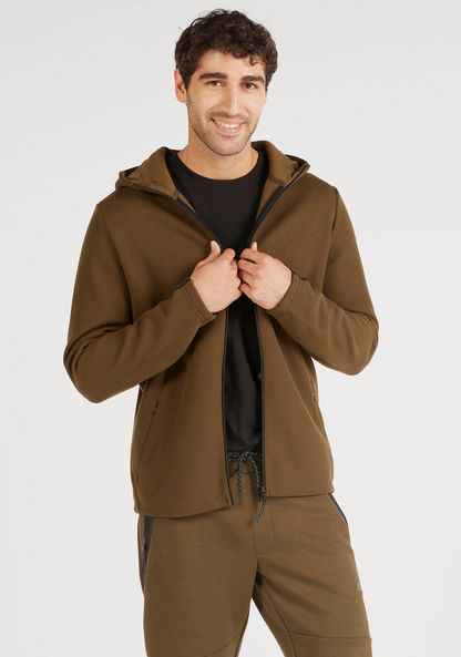Textured Zip Through Hooded Jacket with Long Sleeves