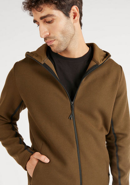 Textured Zip Through Hooded Jacket with Long Sleeves