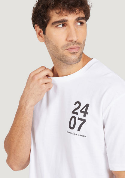Printed Crew Neck T-shirt with Short Sleeves-T Shirts-image-4