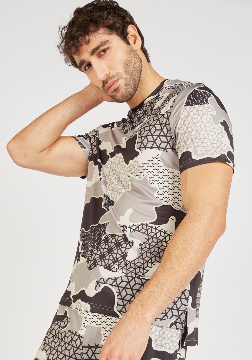 Printed Crew Neck T-shirt with Short Sleeves-T Shirts & Vests-image-2