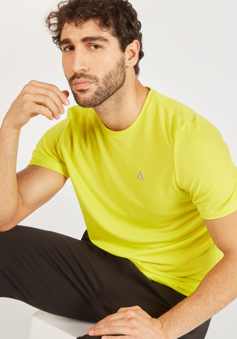 Textured Crew Neck T-shirt with Short Sleeves-T Shirts & Vests-image-2