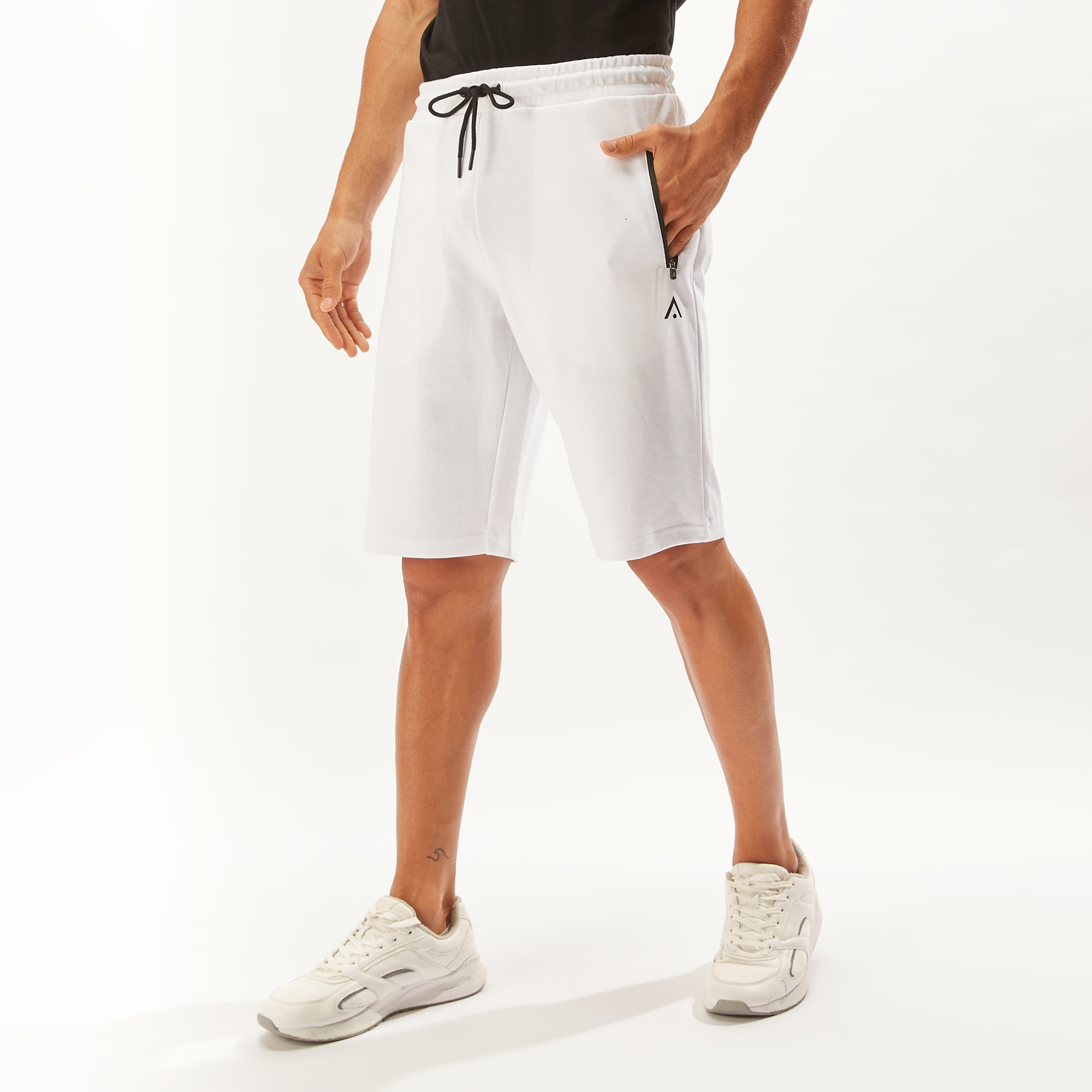 Solid Shorts with Drawstring Closure and Zipped Pockets-sports-men-clothing-bottoms-image-1