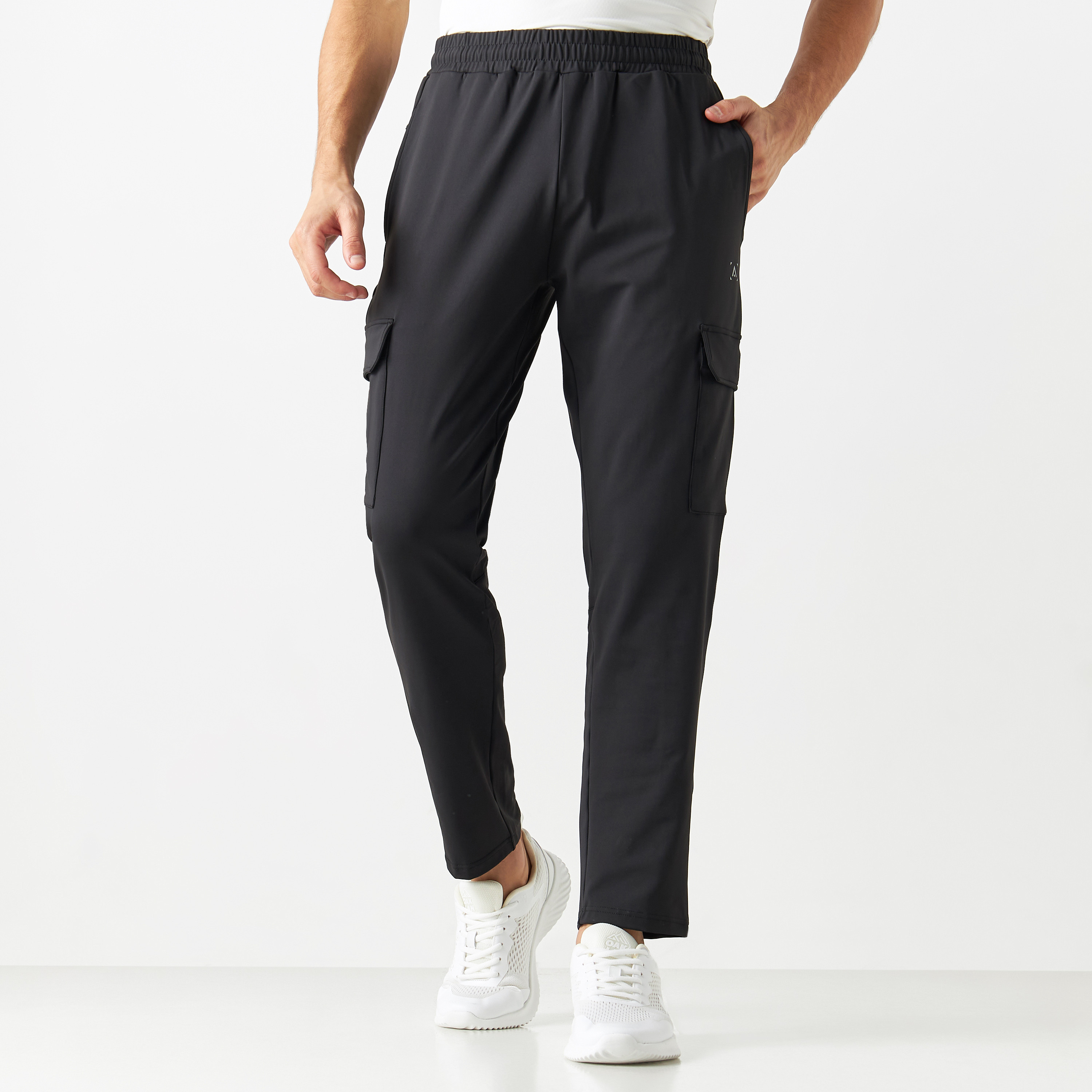 Buy Men s Solid Cargo Track Pants with Elasticised Waistband