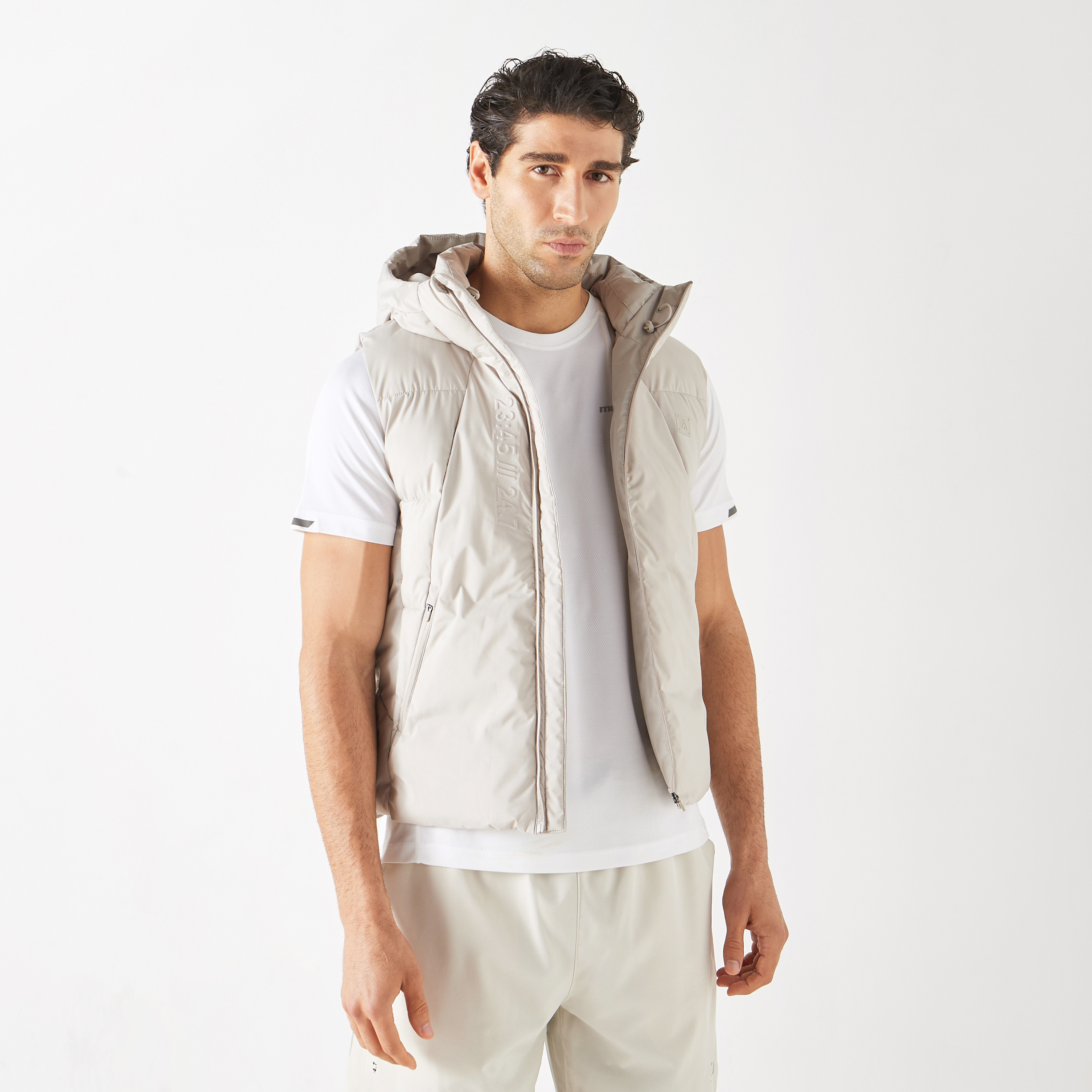 Shop Solid Sleeveless Hooded Puffer Jacket with Pockets and