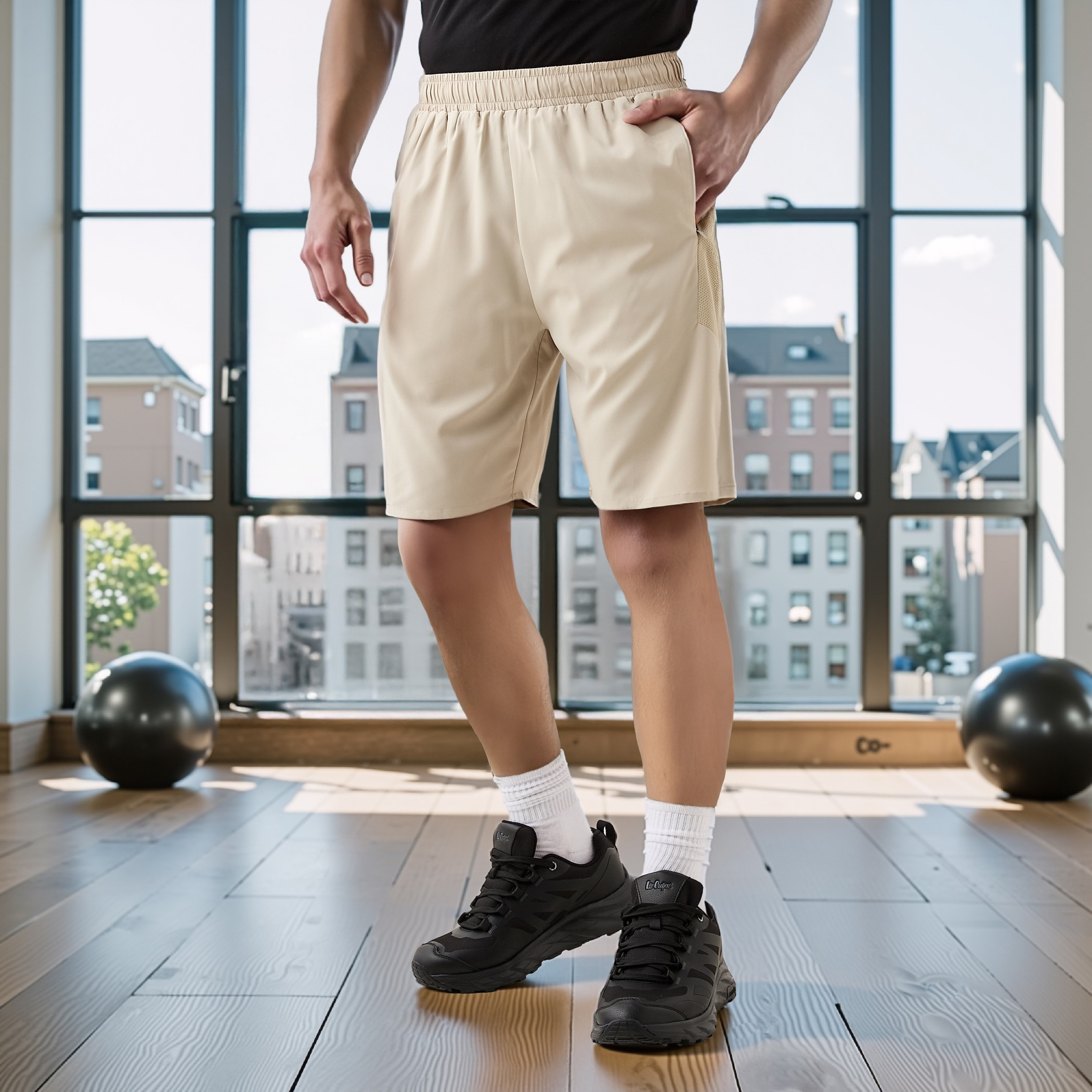 Regular Fit Shorts with Elasticated Waistband-sports-men-clothing-bottoms-image-7