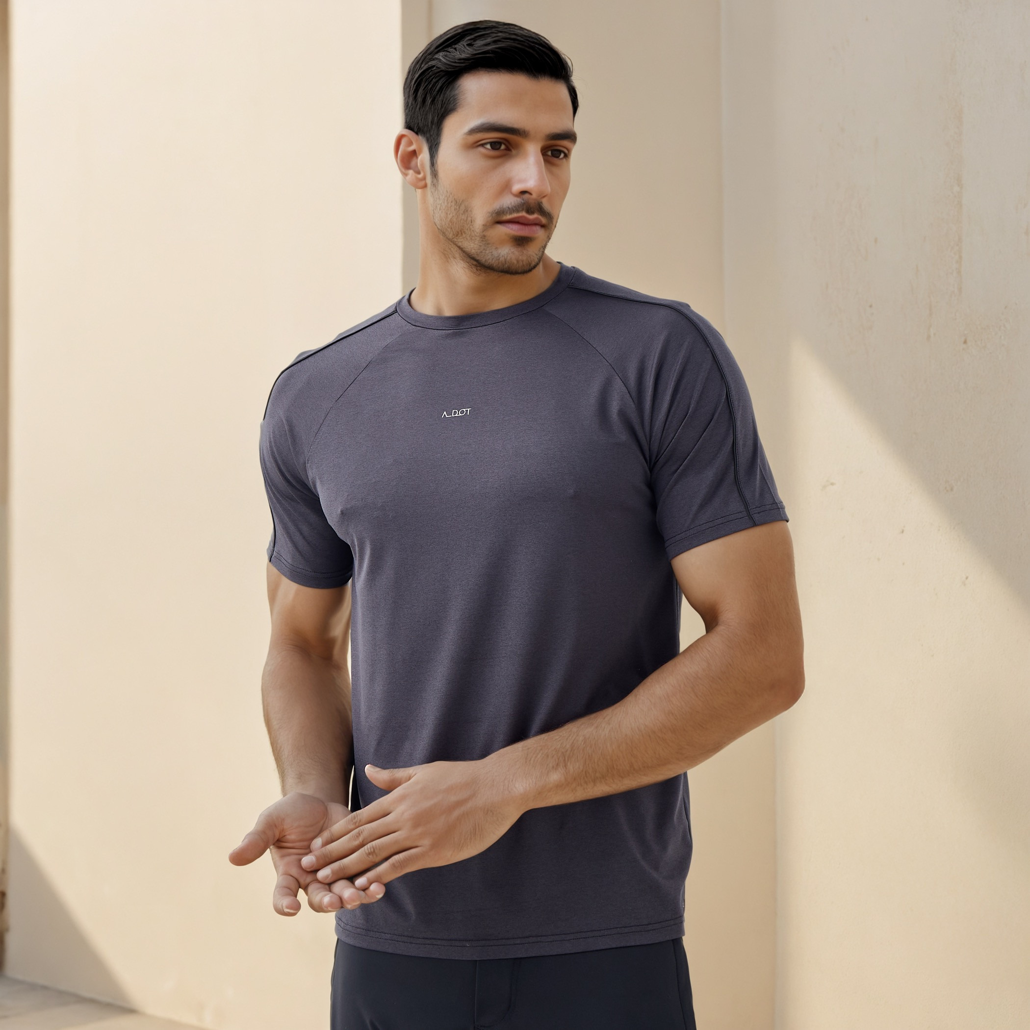 Panelled T-shirt with Raglan Sleeves-men-clothing-sportswearandactivewear-tshirtsandpolos-image-1