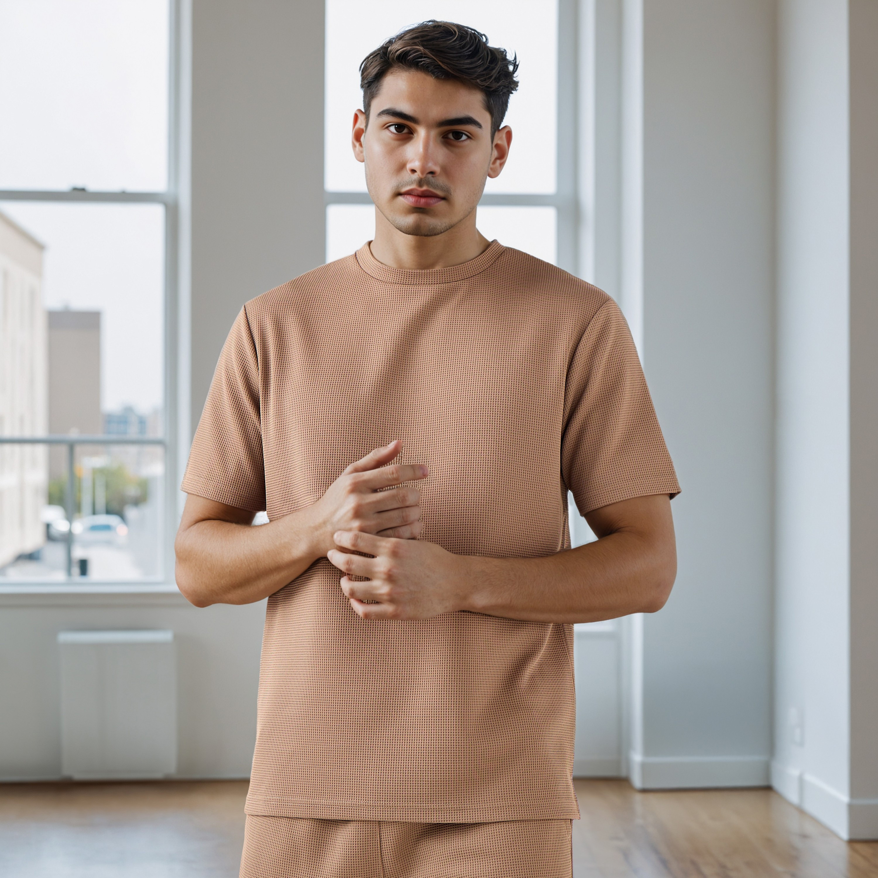 تيشيرت بنمط وافل بارز الملمس-men-clothing-sportswearandactivewear-tshirtsandpolos-image-1