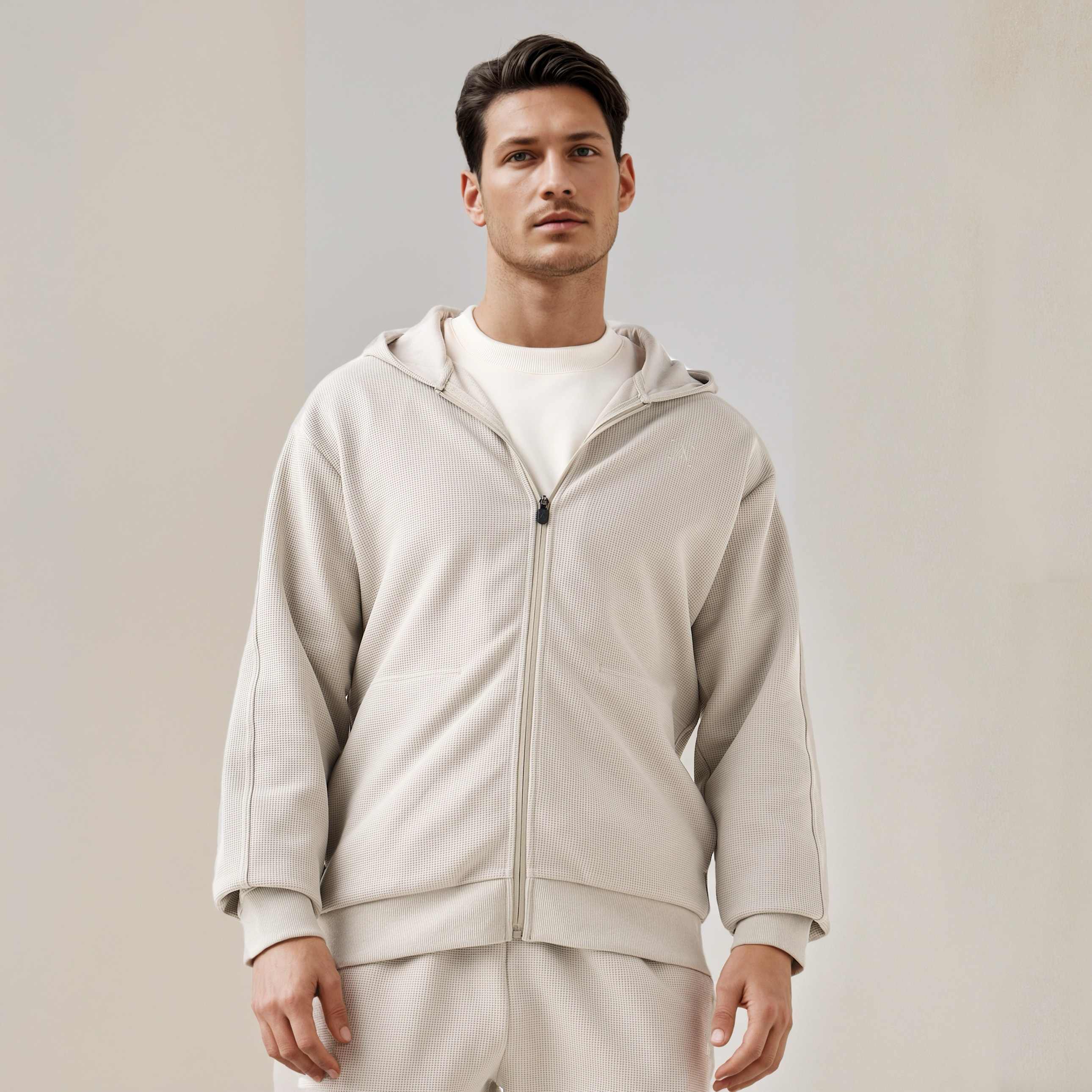 هودي وافل بارز الملمس وسحاب كامل-men-winterwear-hoodiesandsweatshirts-image-1