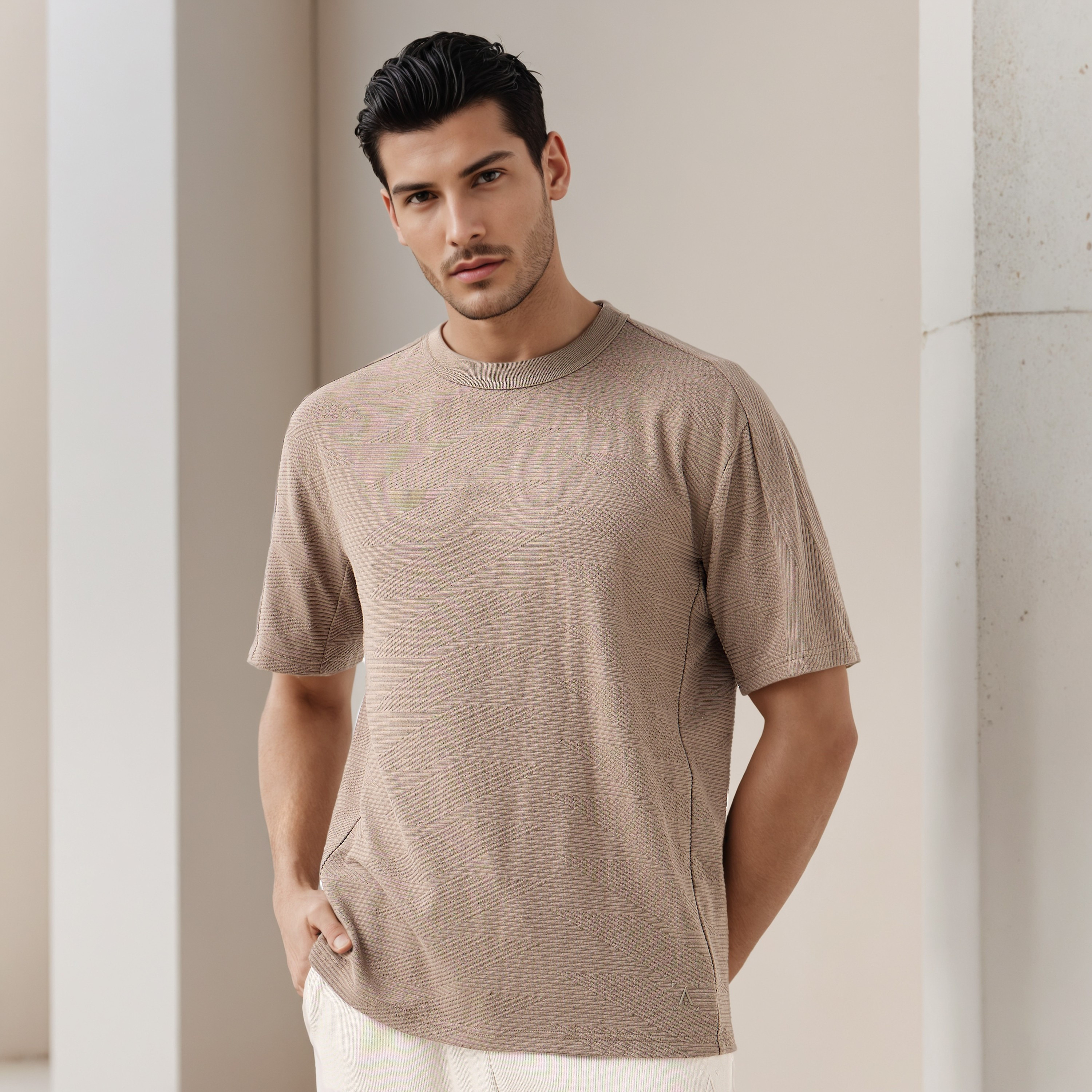 Jacquard Textured Crew Neck T-shirt-men-clothing-sportswearandactivewear-tshirtsandpolos-image-1