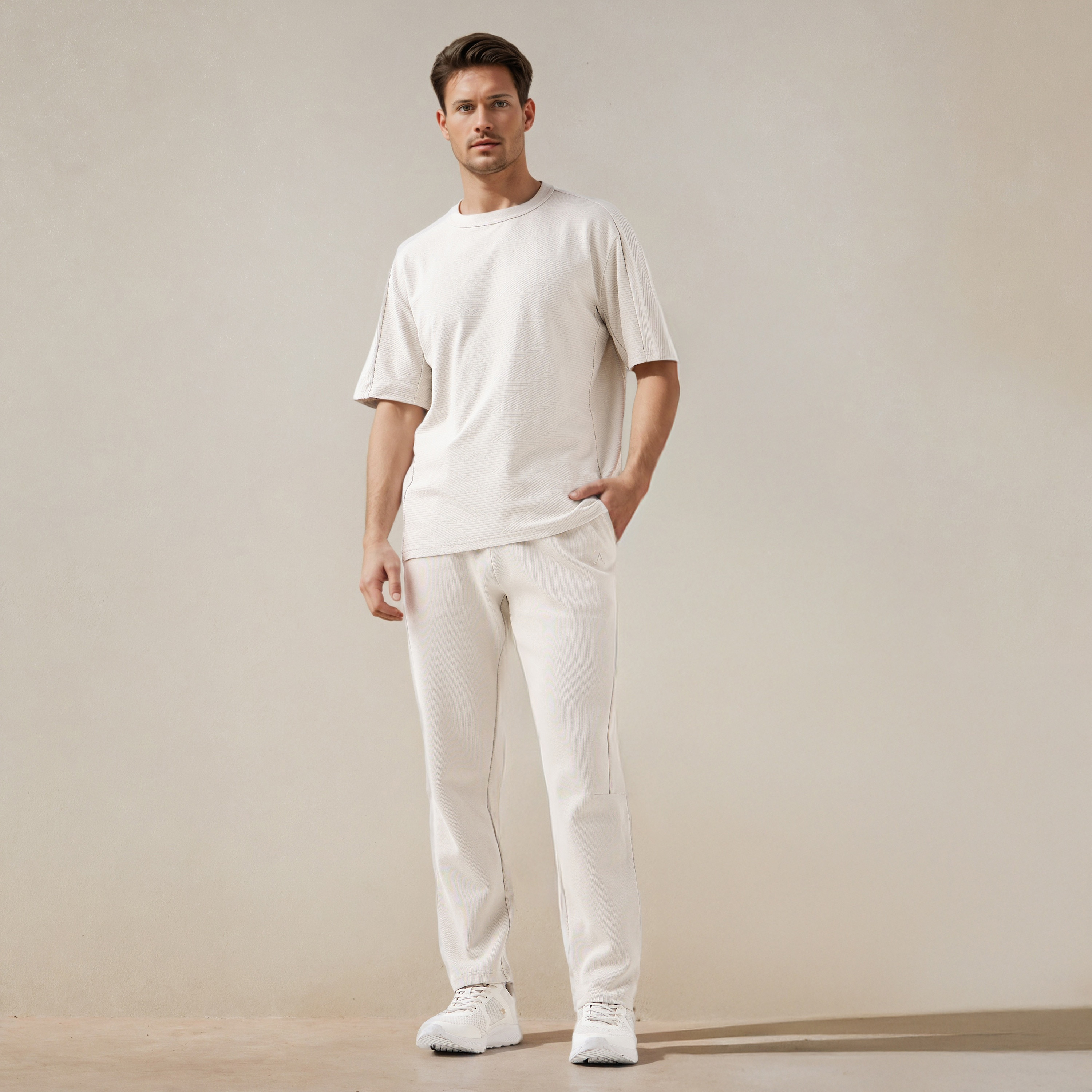 تيشيرت جاكار بارز الملمس بياقة ضيقة-men-clothing-sportswearandactivewear-tshirtsandpolos-image-2